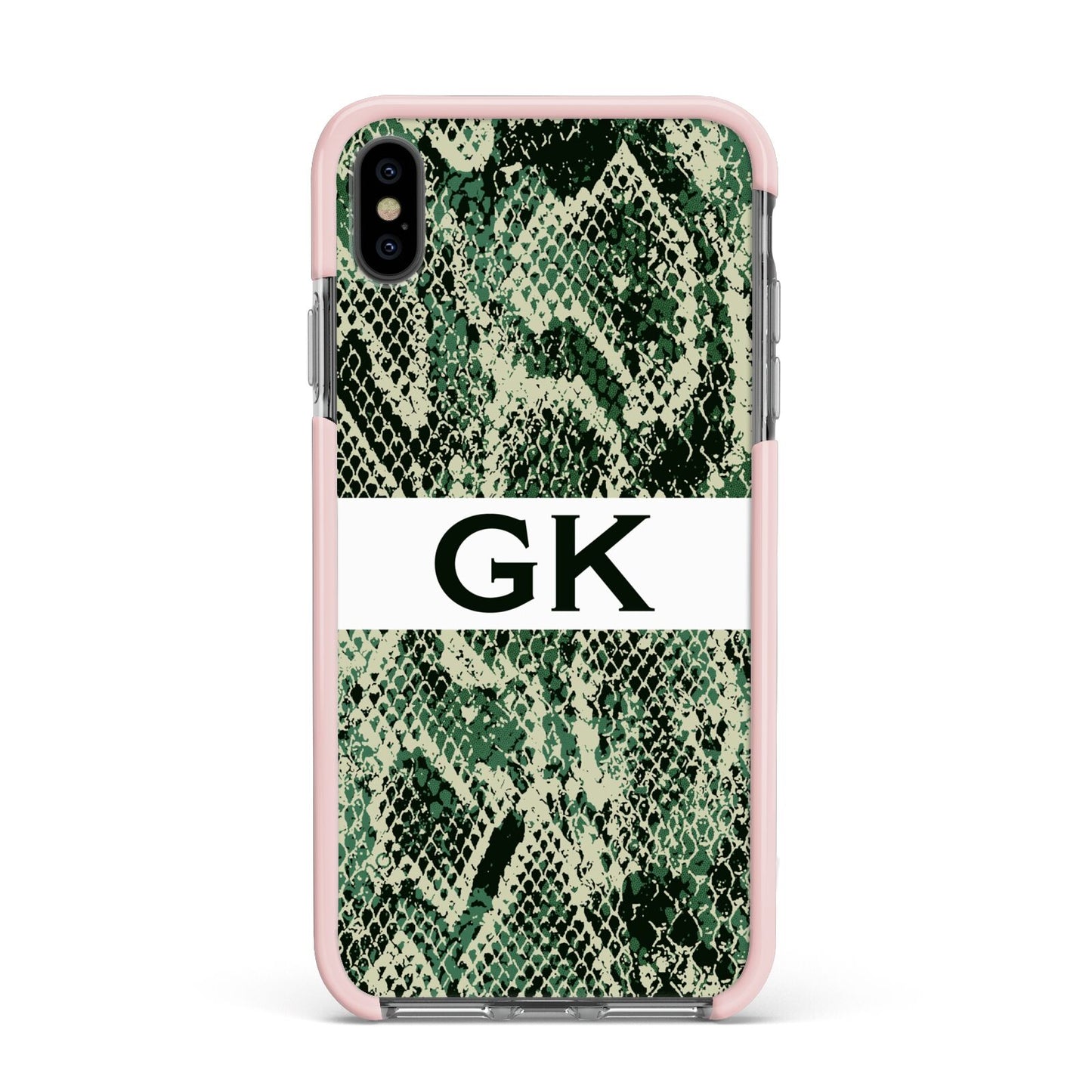 Custom Snakeskin Effect Apple iPhone Xs Max Impact Case Pink Edge on Black Phone