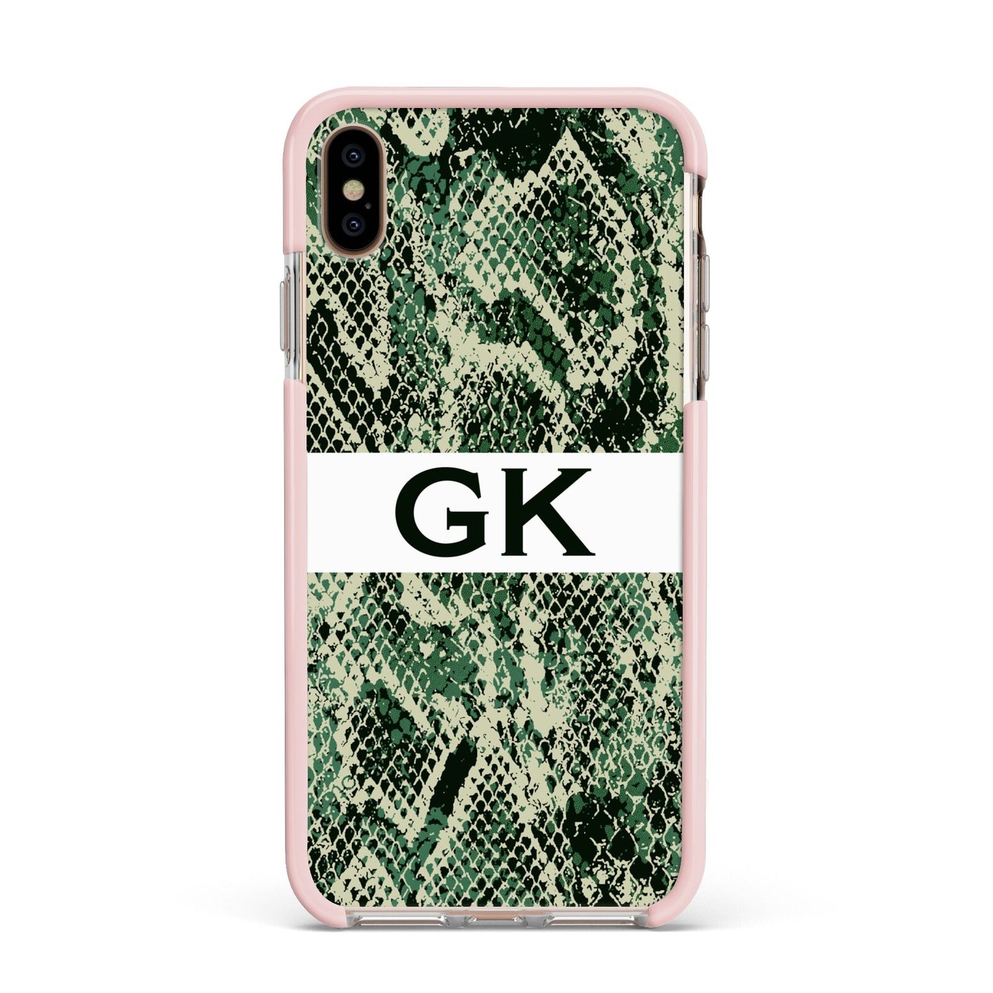 Custom Snakeskin Effect Apple iPhone Xs Max Impact Case Pink Edge on Gold Phone