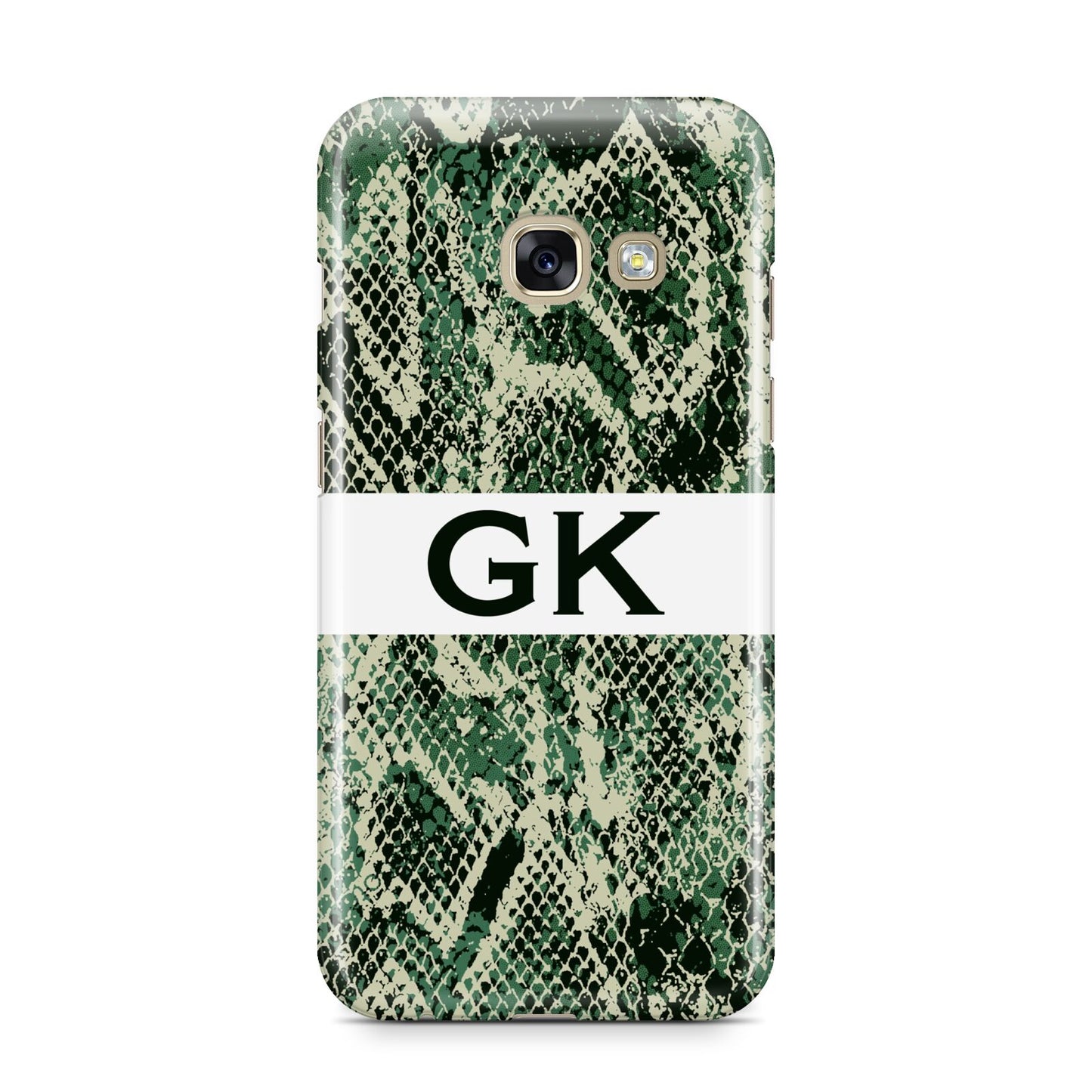 Custom Snakeskin Effect Samsung Galaxy A3 2017 Case on gold phone