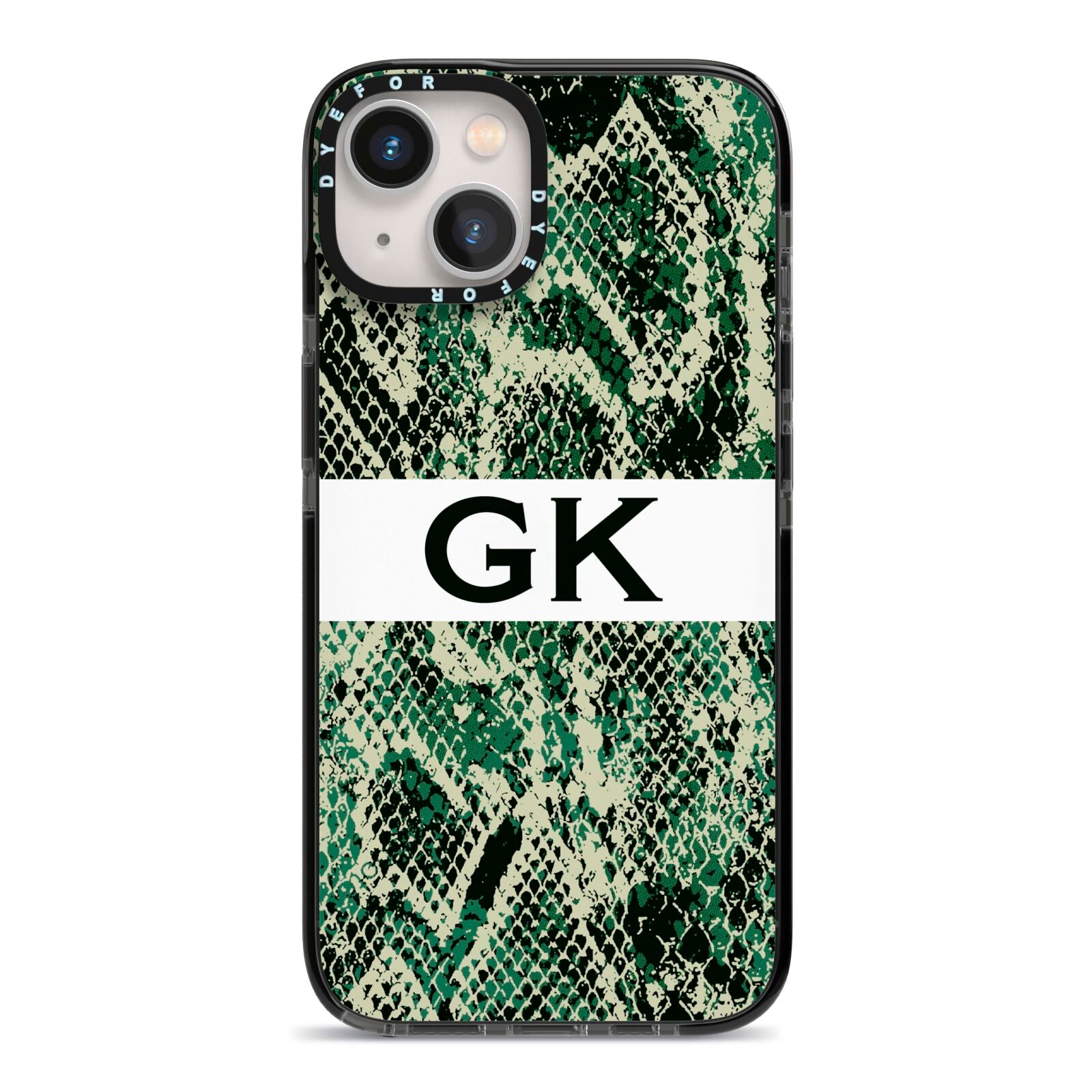 Custom Snakeskin Effect iPhone 13 Black Impact Case on Silver phone