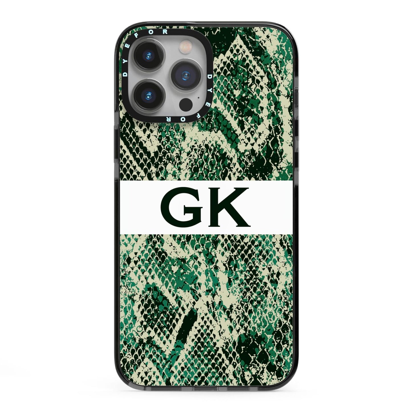 Custom Snakeskin Effect iPhone 13 Pro Max Black Impact Case on Silver phone