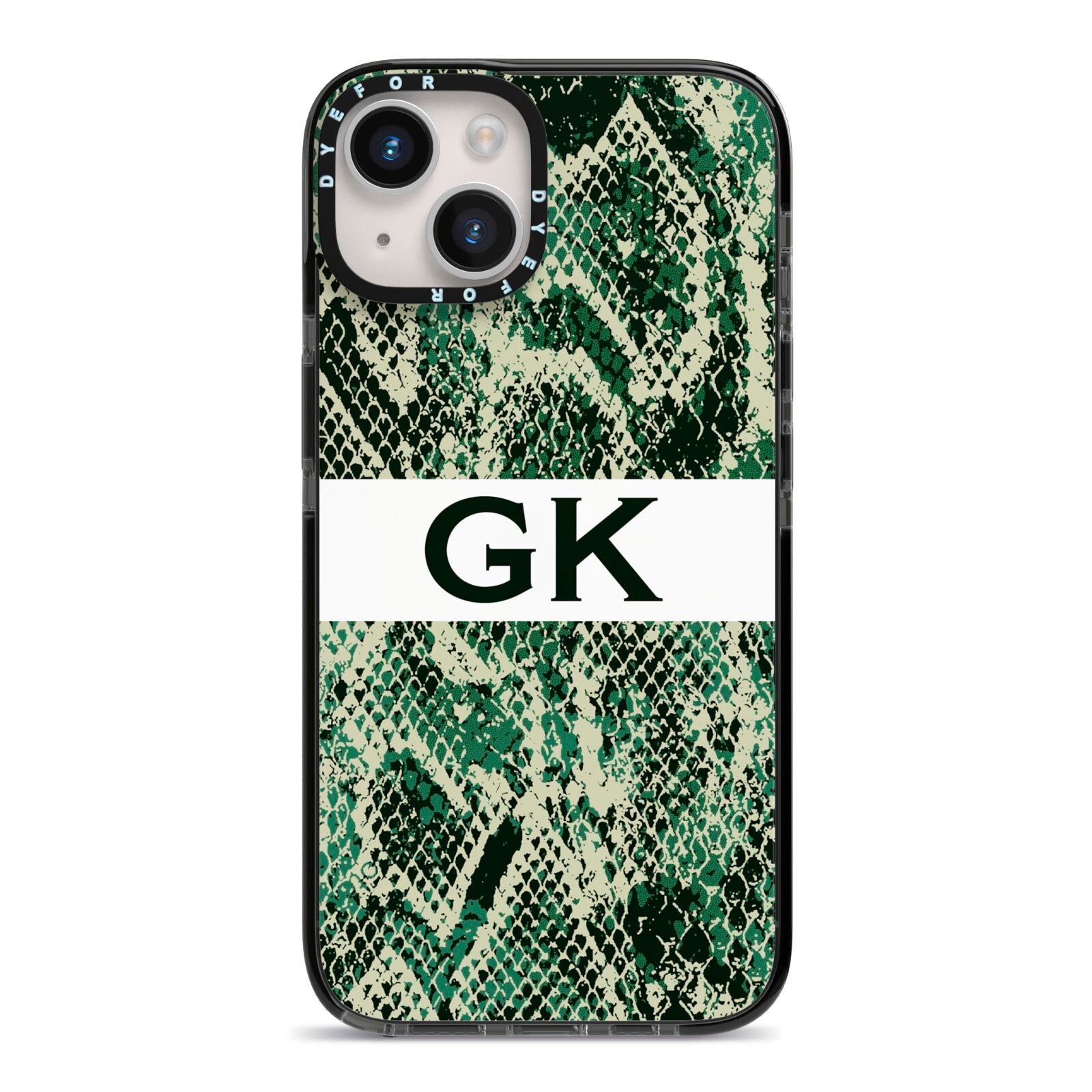 Custom Snakeskin Effect iPhone 14 Black Impact Case on Silver phone