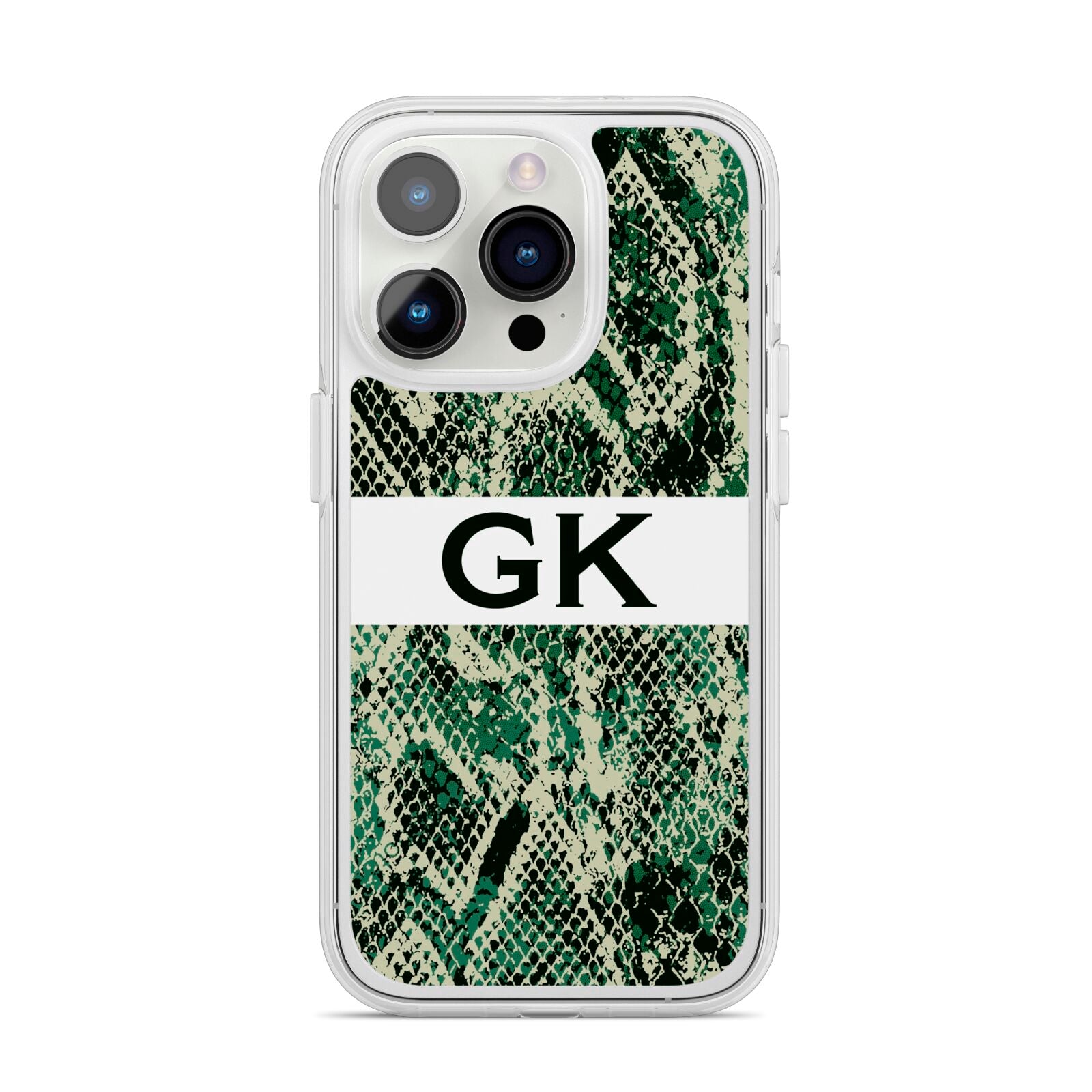 Custom Snakeskin Effect iPhone 14 Pro Clear Tough Case Silver