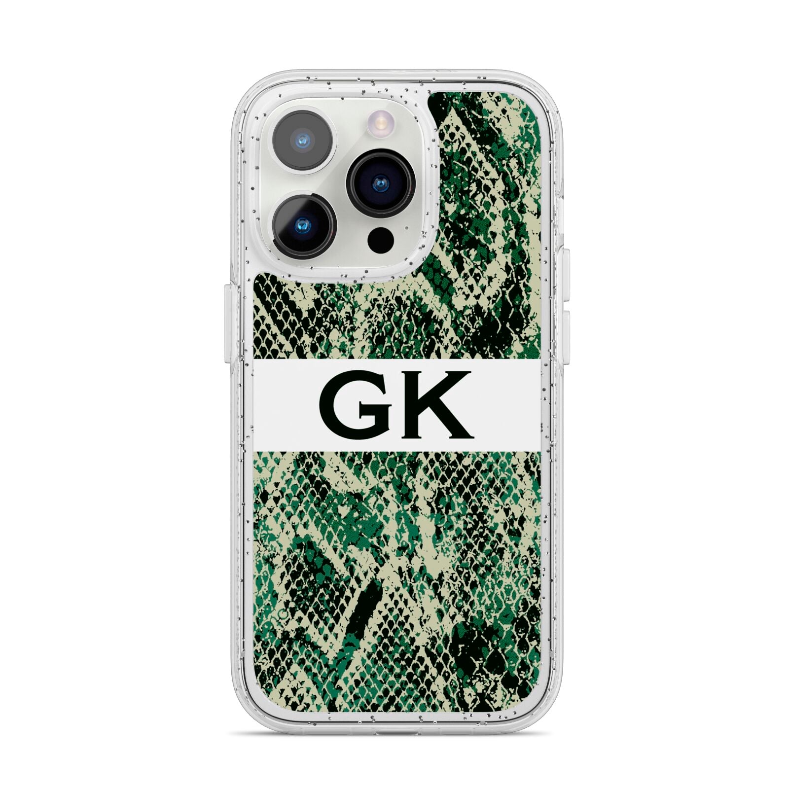 Custom Snakeskin Effect iPhone 14 Pro Glitter Tough Case Silver