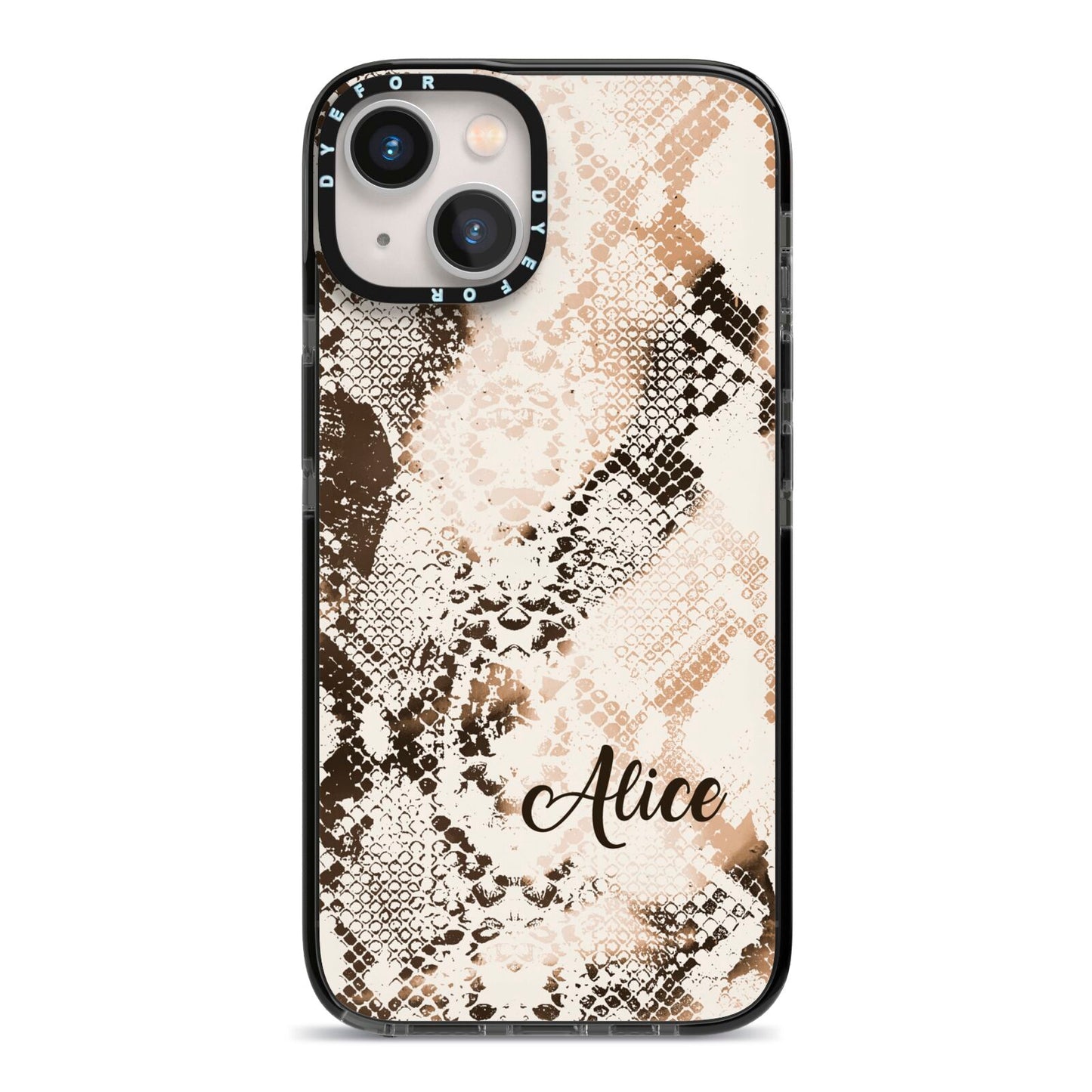 Custom Snakeskin iPhone 13 Black Impact Case on Silver phone