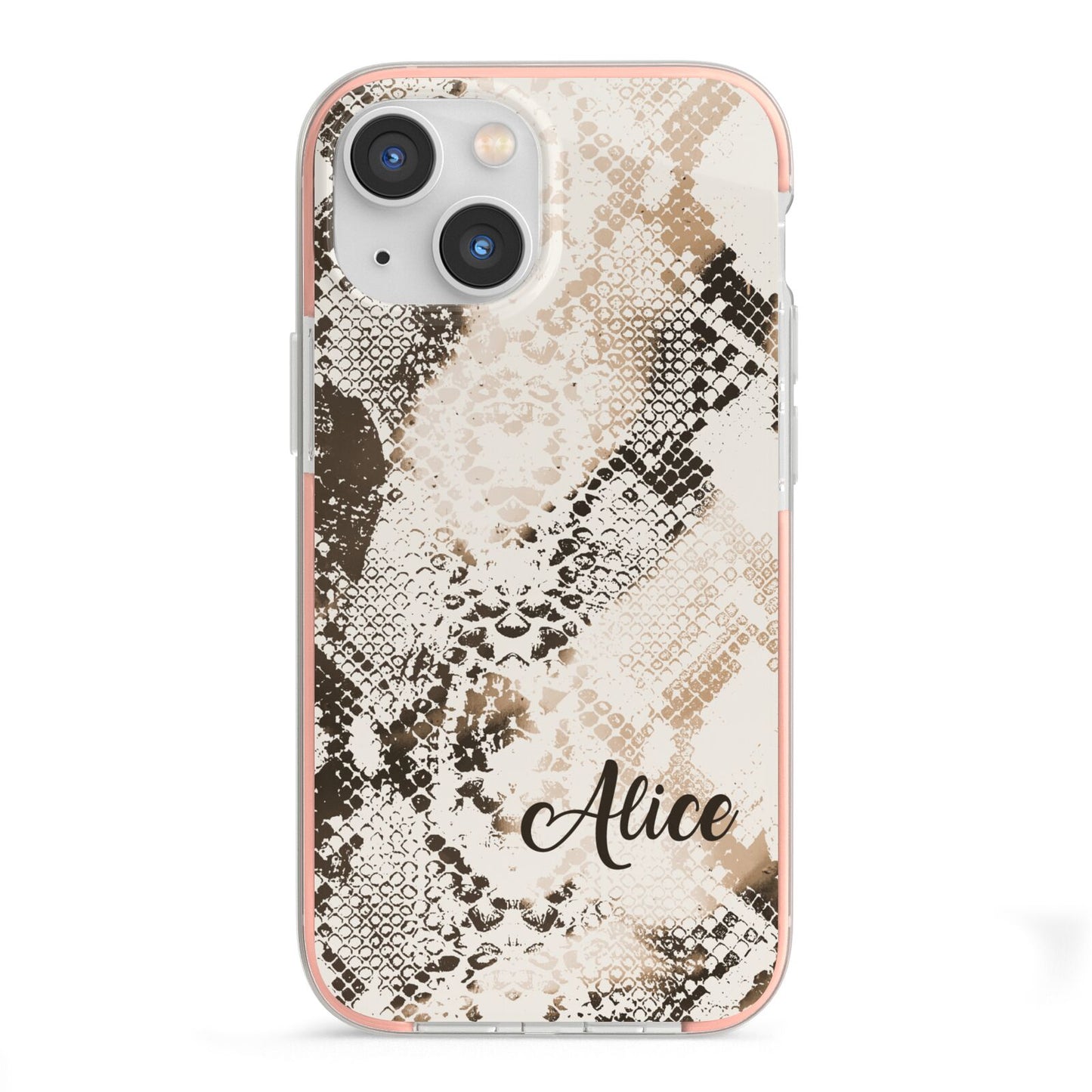 Custom Snakeskin iPhone 13 Mini TPU Impact Case with Pink Edges