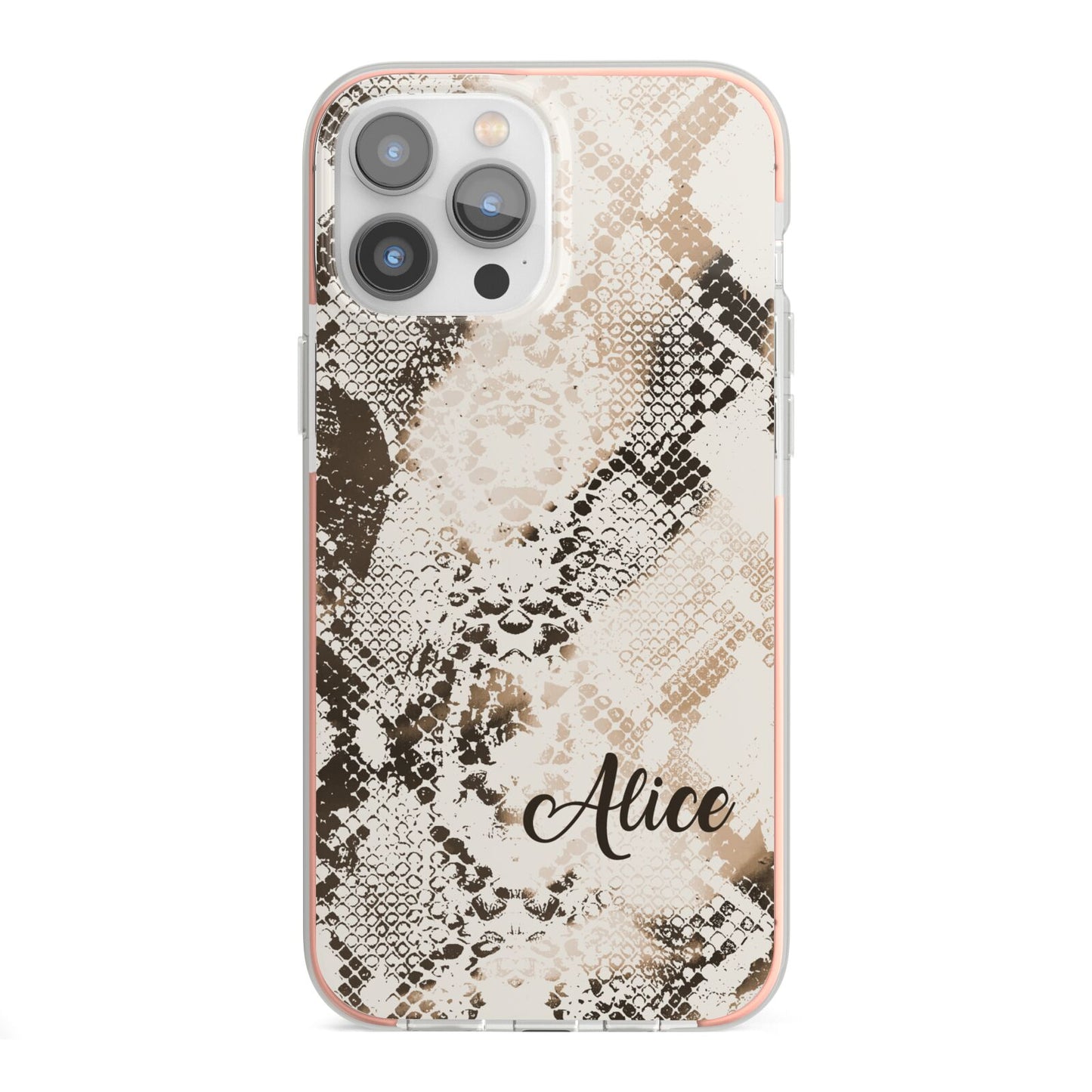 Custom Snakeskin iPhone 13 Pro Max TPU Impact Case with Pink Edges