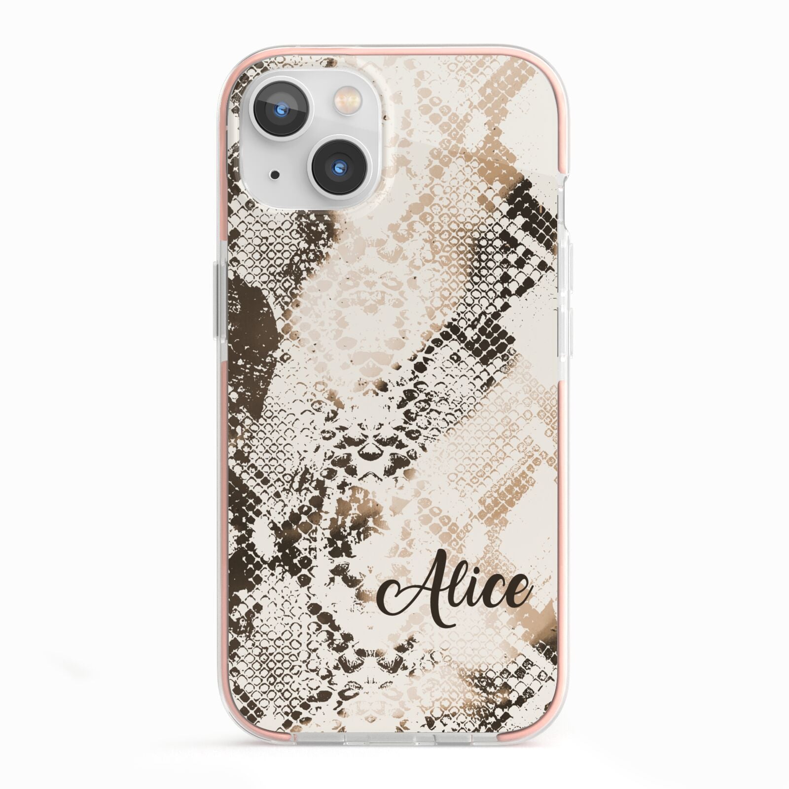 Custom Snakeskin iPhone 13 TPU Impact Case with Pink Edges