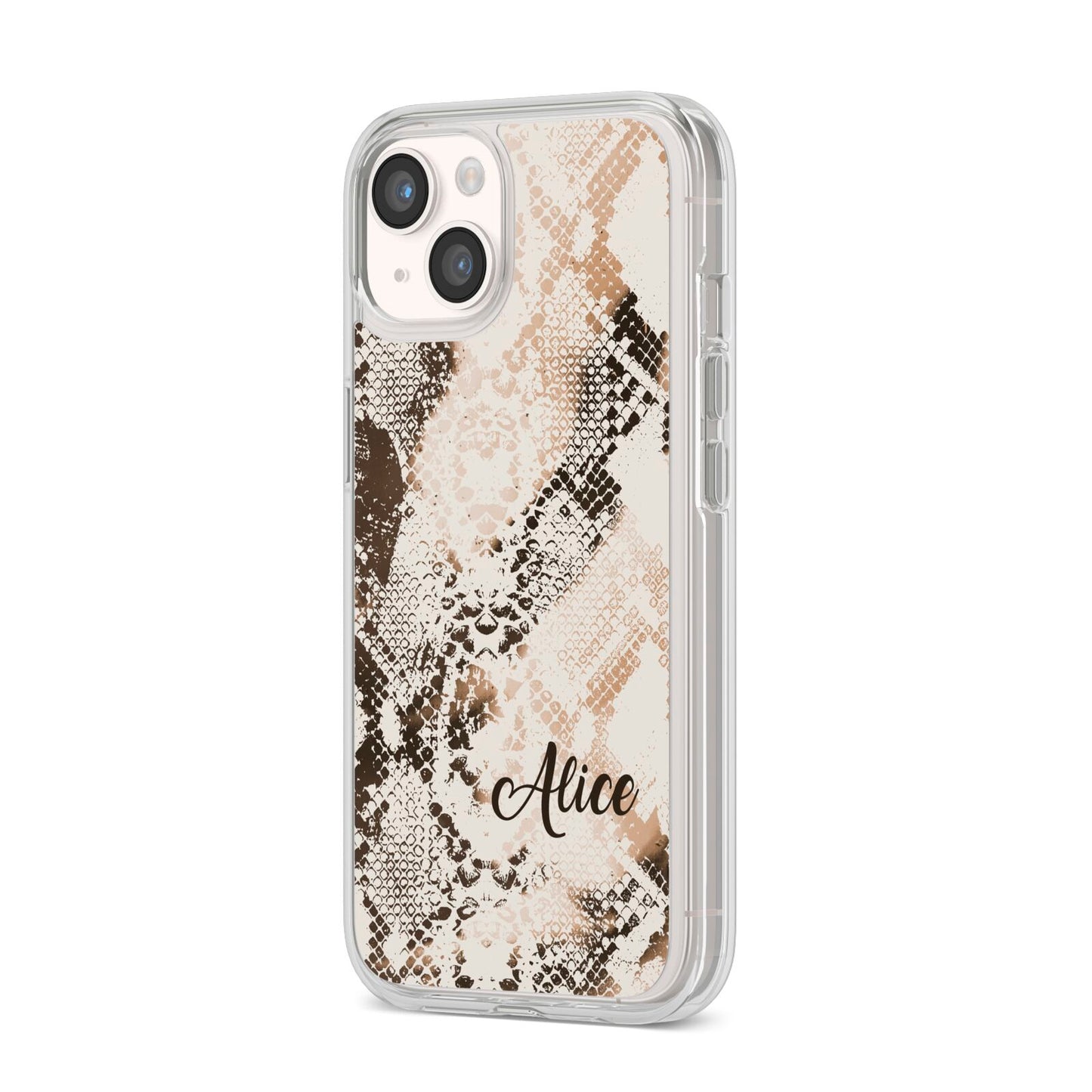 Custom Snakeskin iPhone 14 Clear Tough Case Starlight Angled Image