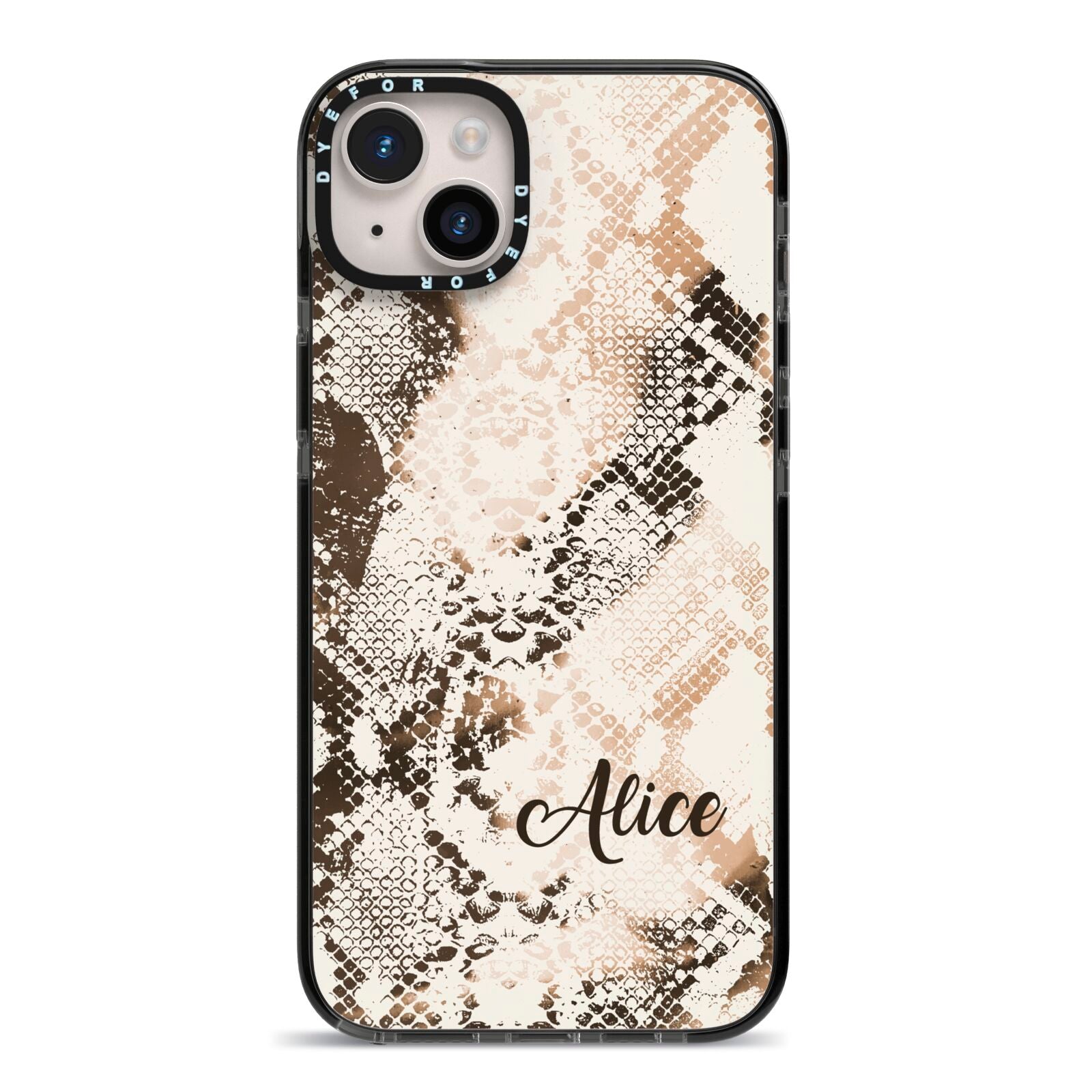 Custom Snakeskin iPhone 14 Plus Black Impact Case on Silver phone