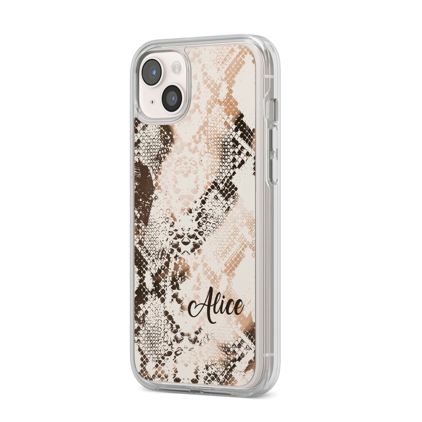 Custom Snakeskin iPhone 14 Plus Clear Tough Case Starlight Angled Image