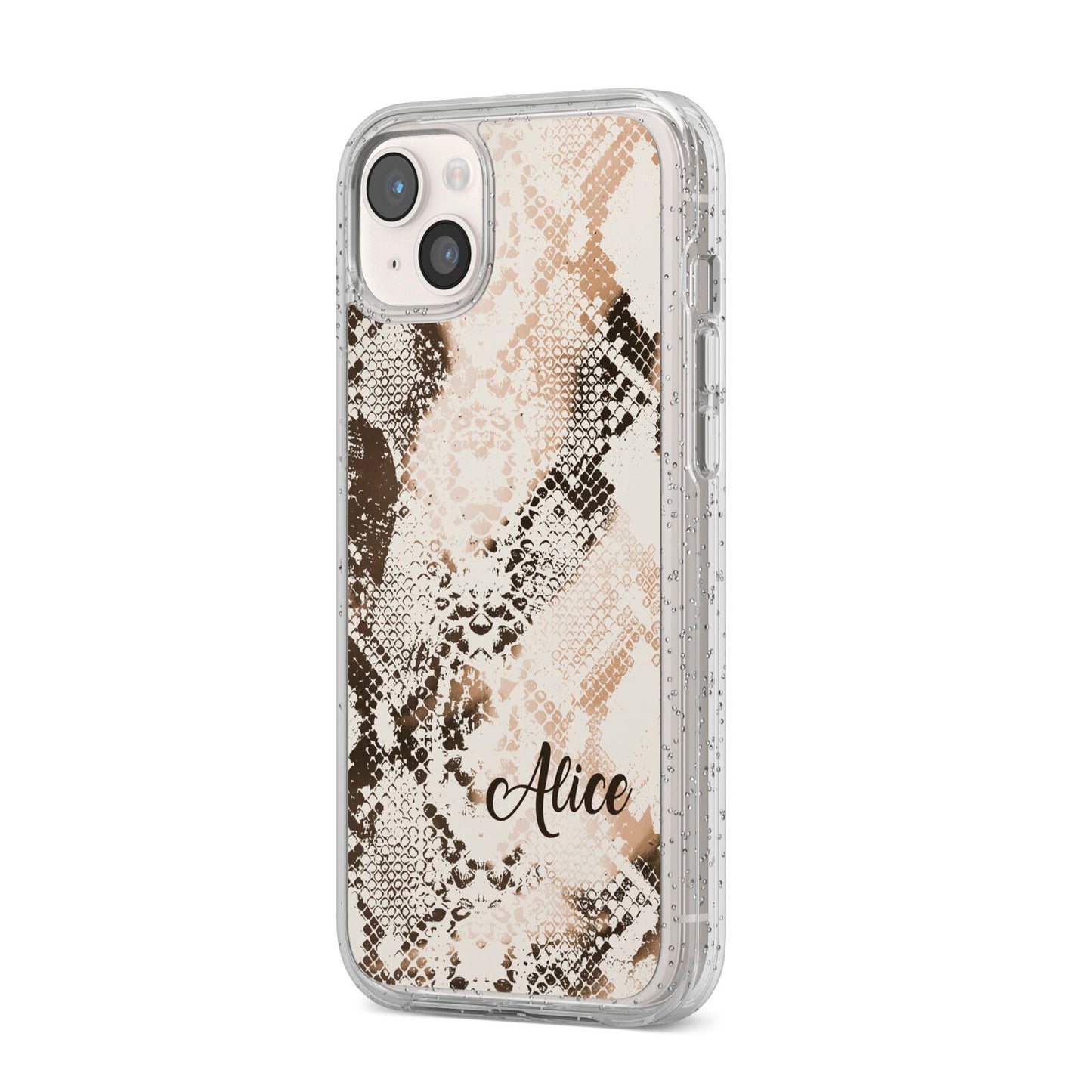 Custom Snakeskin iPhone 14 Plus Glitter Tough Case Starlight Angled Image