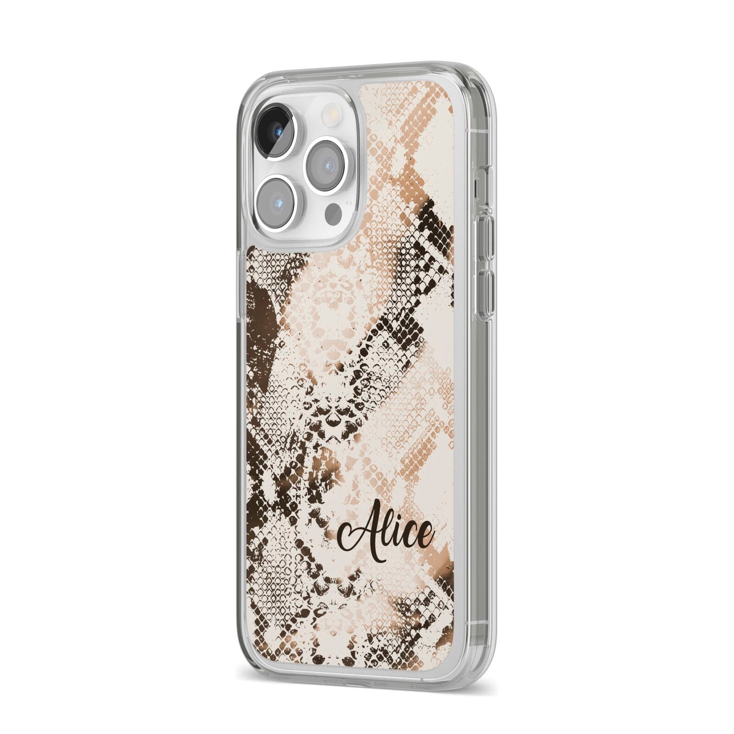 Custom Snakeskin iPhone 14 Pro Max Clear Tough Case Silver Angled Image