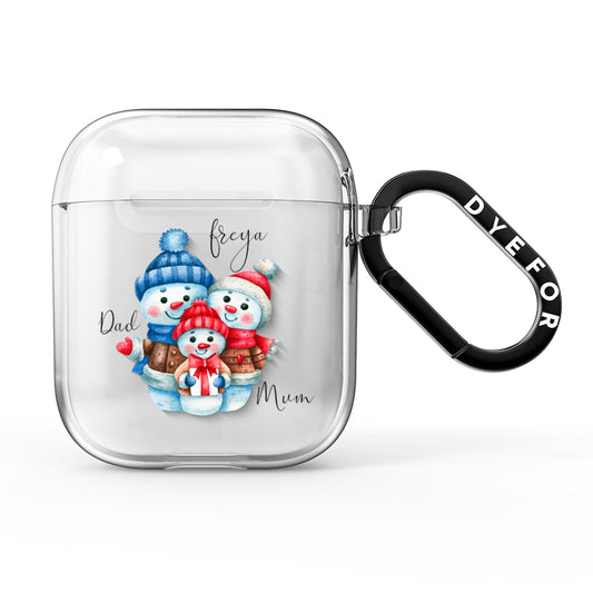 Custom Snowman Family AirPods Clear Case