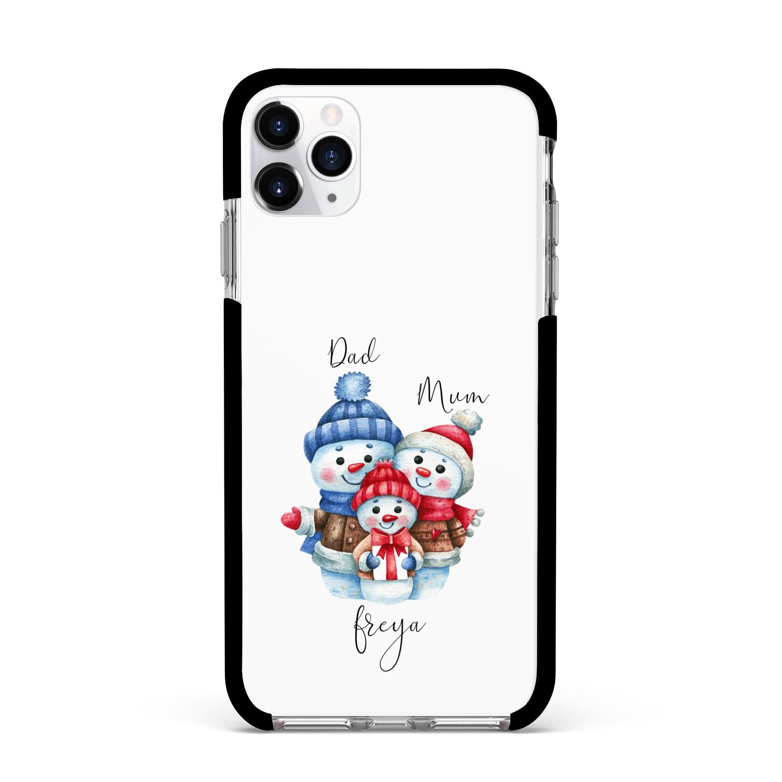 Custom Snowman Family Apple iPhone 11 Pro Max in Silver with Black Impact Case