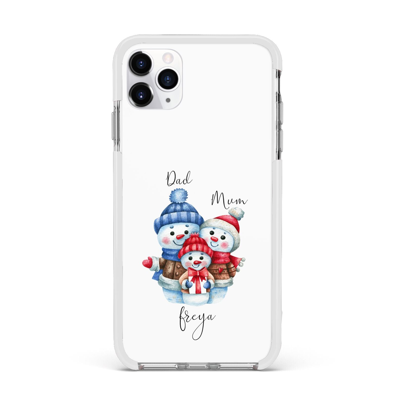 Custom Snowman Family Apple iPhone 11 Pro Max in Silver with White Impact Case