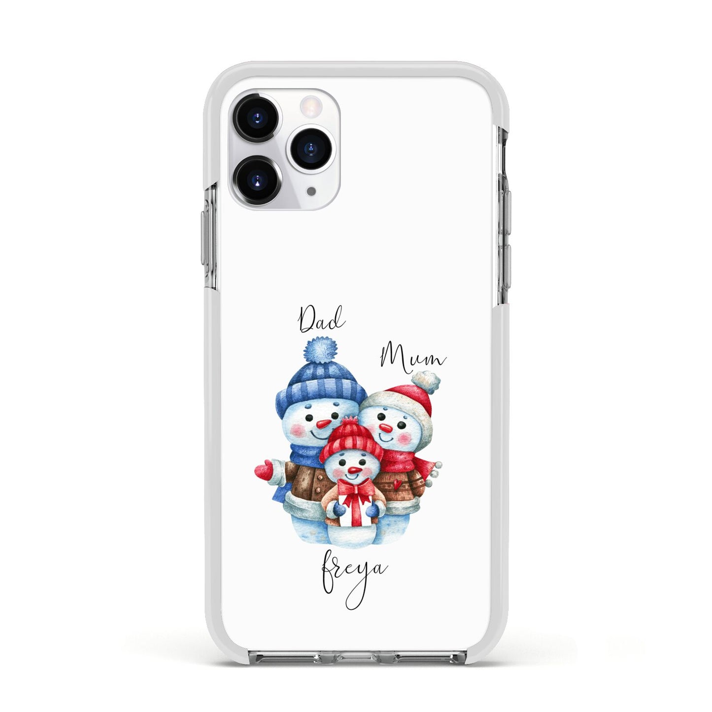 Custom Snowman Family Apple iPhone 11 Pro in Silver with White Impact Case