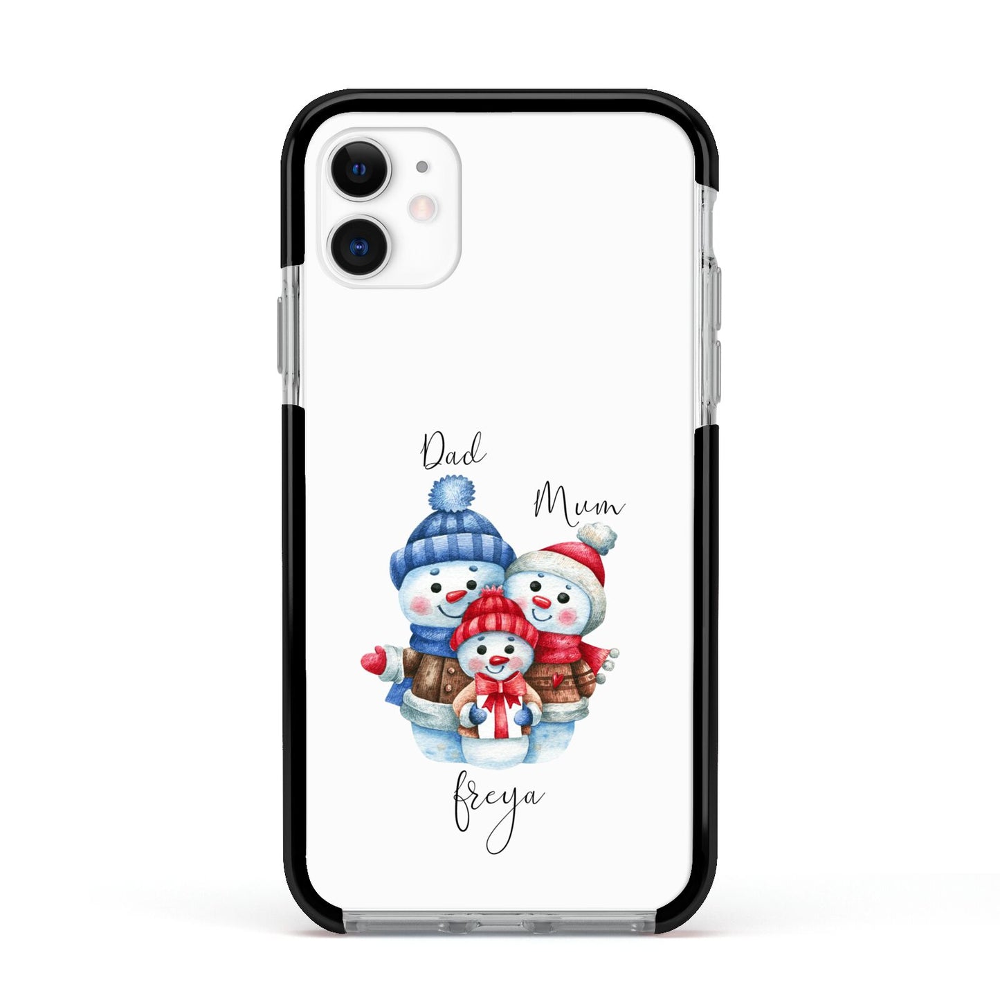 Custom Snowman Family Apple iPhone 11 in White with Black Impact Case