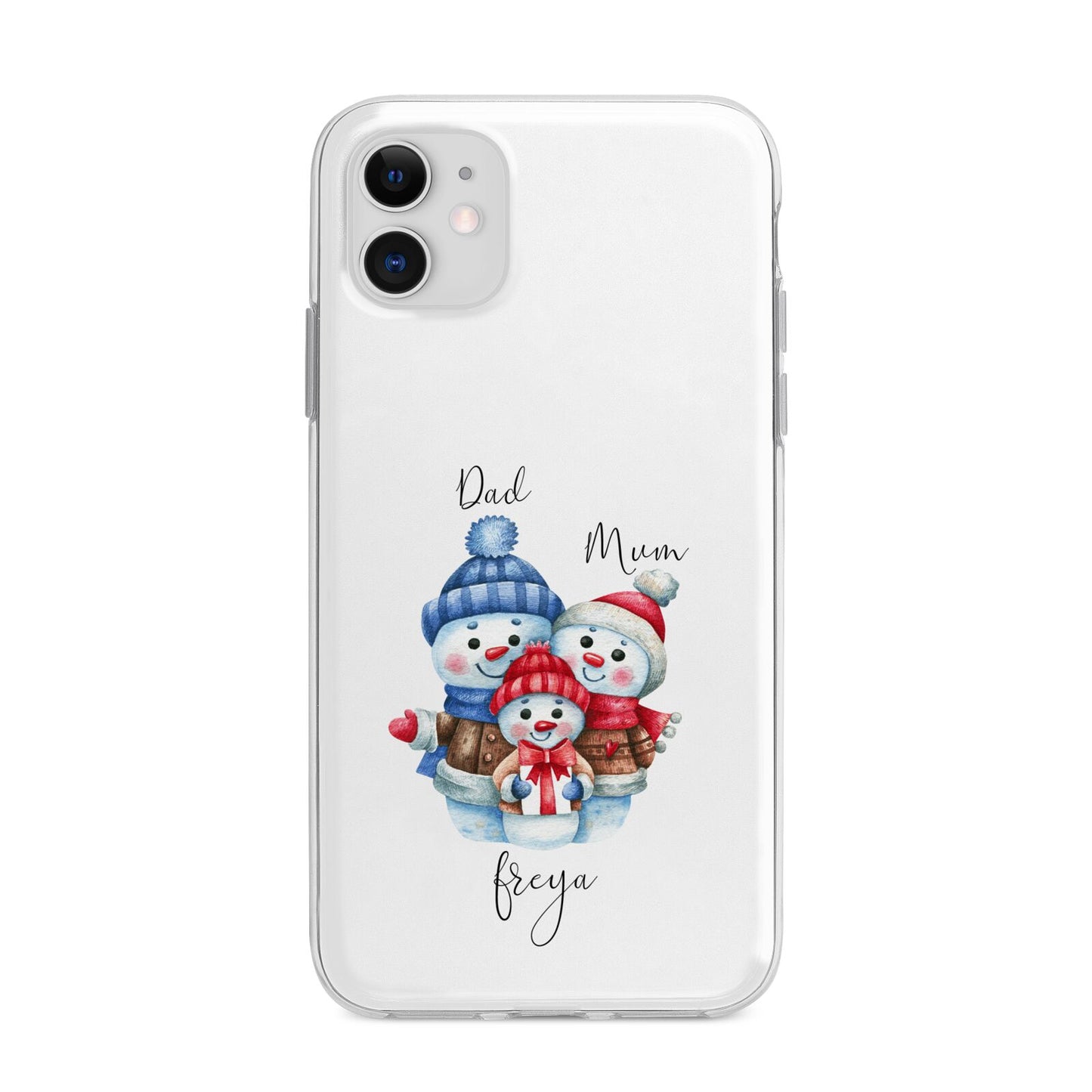 Custom Snowman Family Apple iPhone 11 in White with Bumper Case