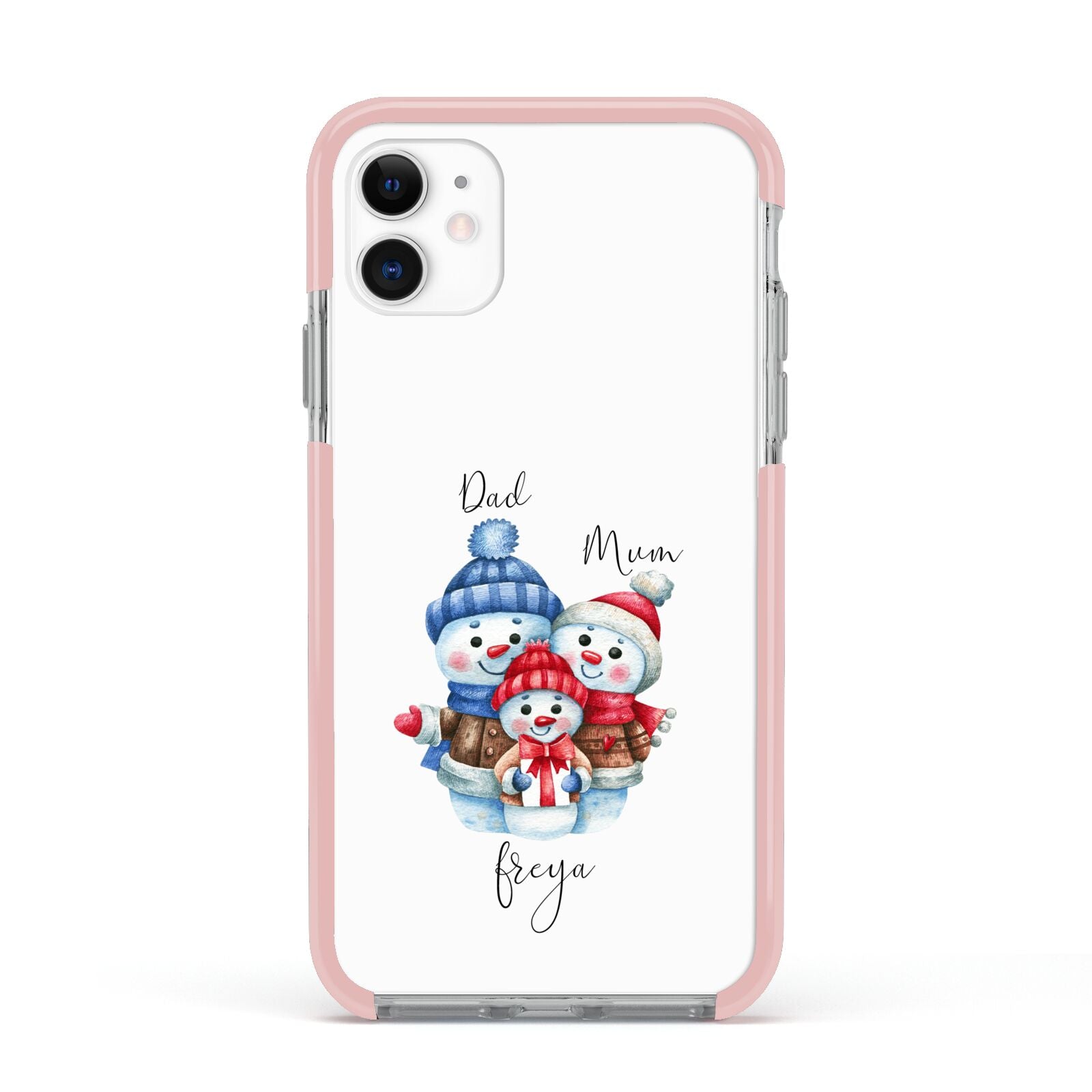 Custom Snowman Family Apple iPhone 11 in White with Pink Impact Case