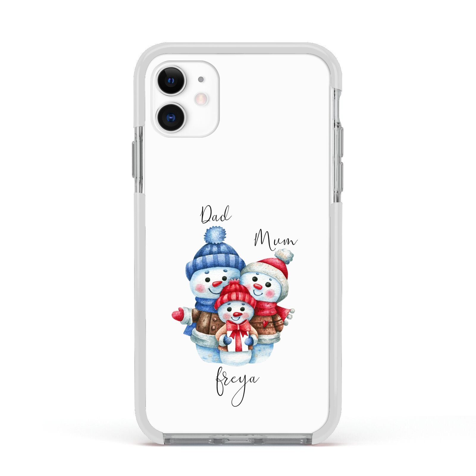 Custom Snowman Family Apple iPhone 11 in White with White Impact Case