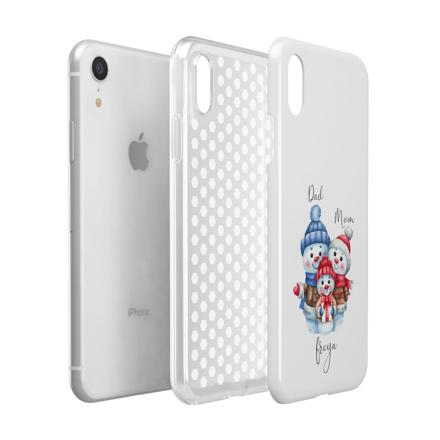 Custom Snowman Family Apple iPhone XR White 3D Tough Case Expanded view