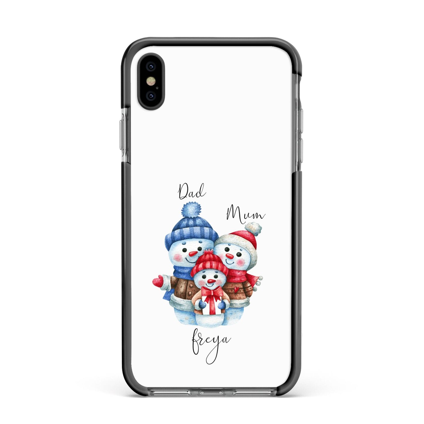 Custom Snowman Family Apple iPhone Xs Max Impact Case Black Edge on Black Phone