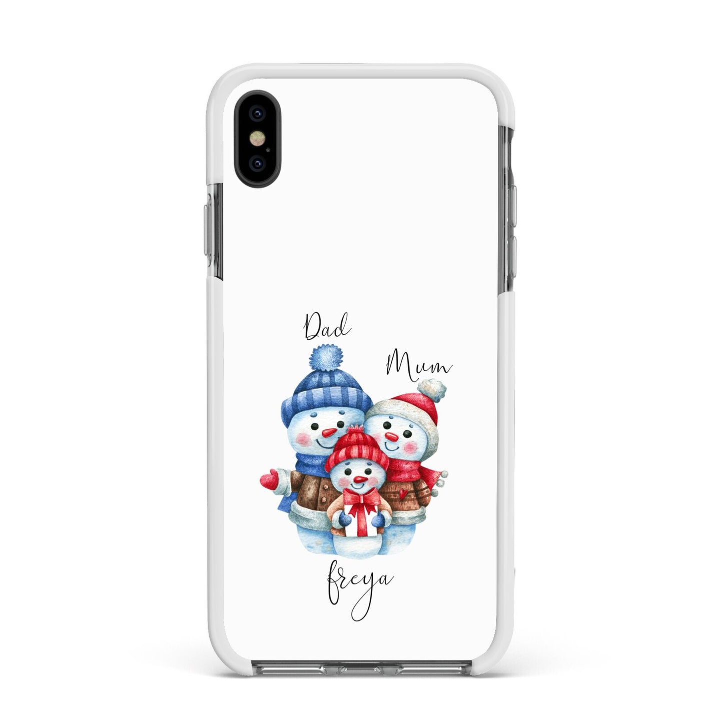 Custom Snowman Family Apple iPhone Xs Max Impact Case White Edge on Black Phone