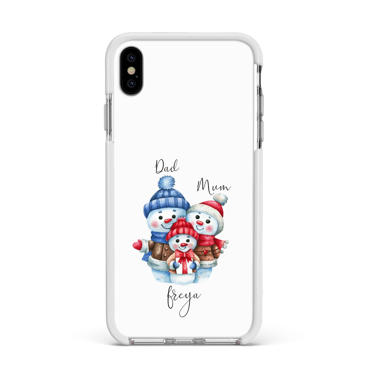 Custom Snowman Family Apple iPhone Xs Max Impact Case White Edge on Silver Phone