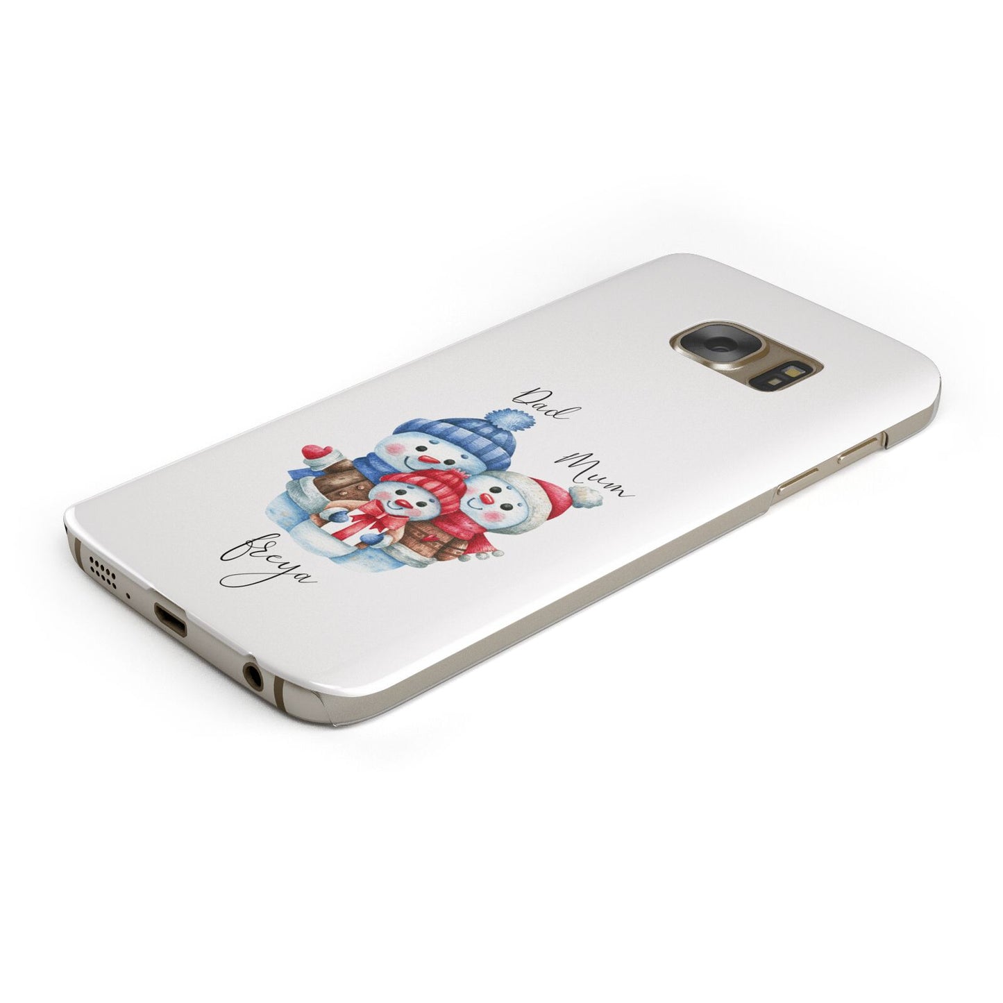 Custom Snowman Family Protective Samsung Galaxy Case Angled Image