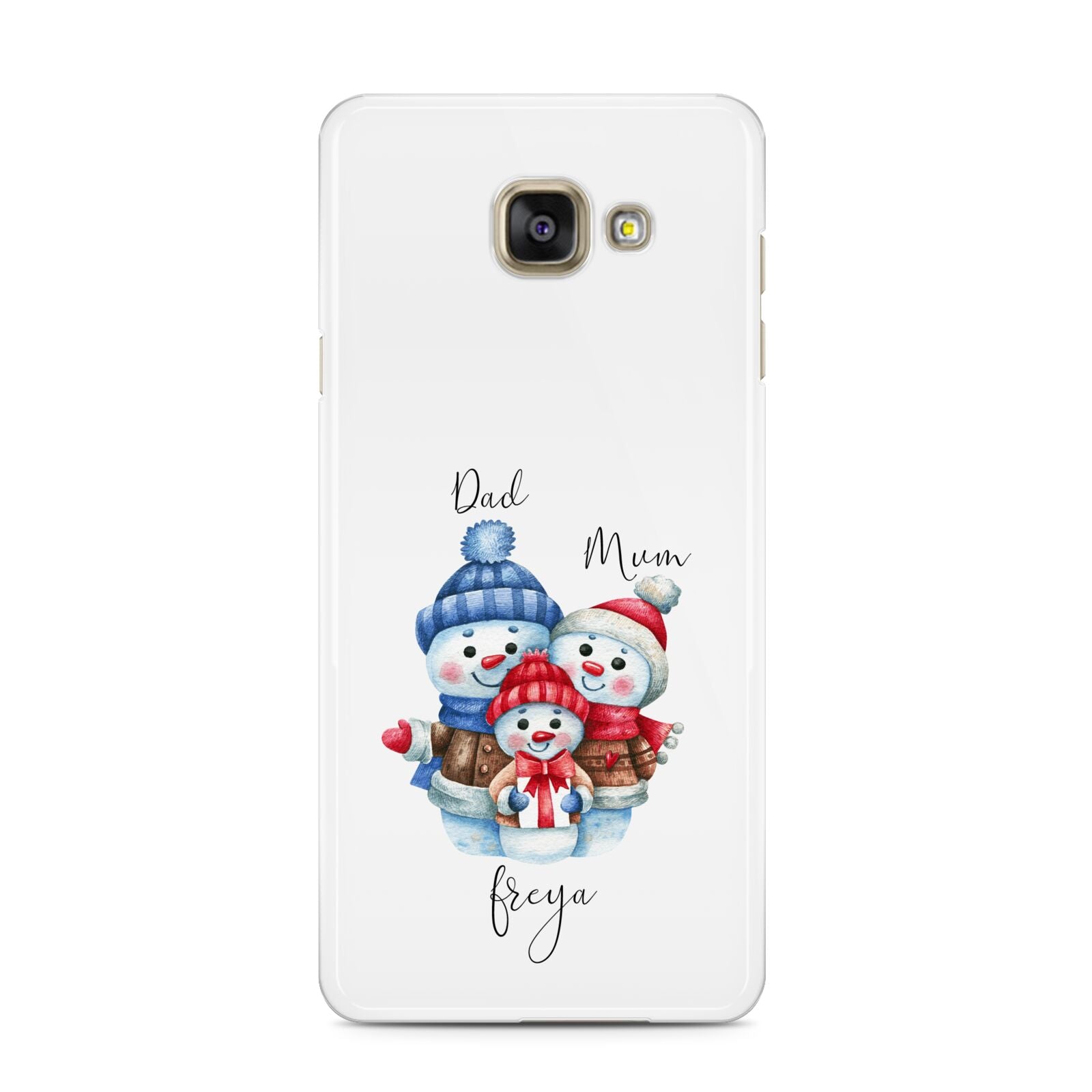 Custom Snowman Family Samsung Galaxy A3 2016 Case on gold phone