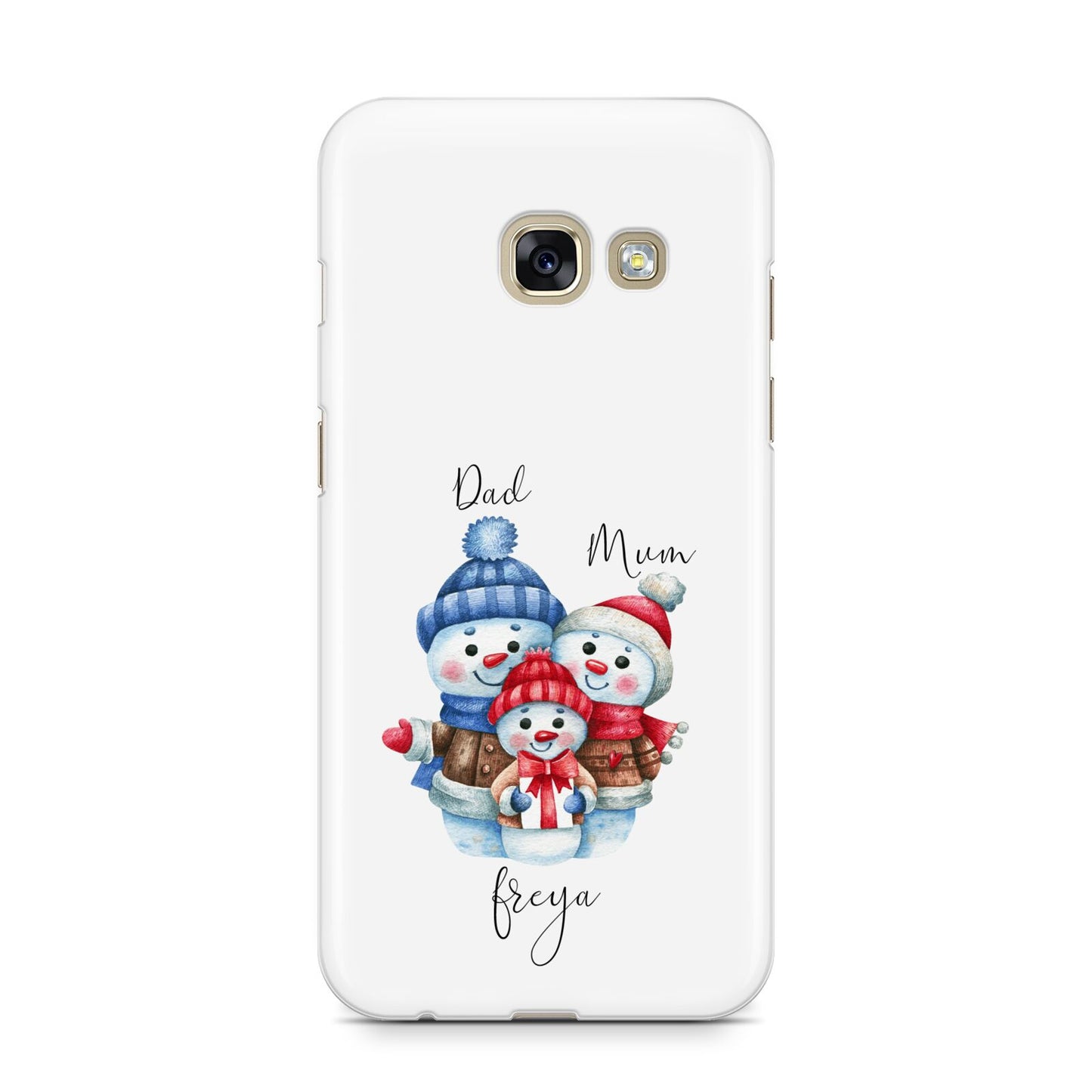 Custom Snowman Family Samsung Galaxy A3 2017 Case on gold phone