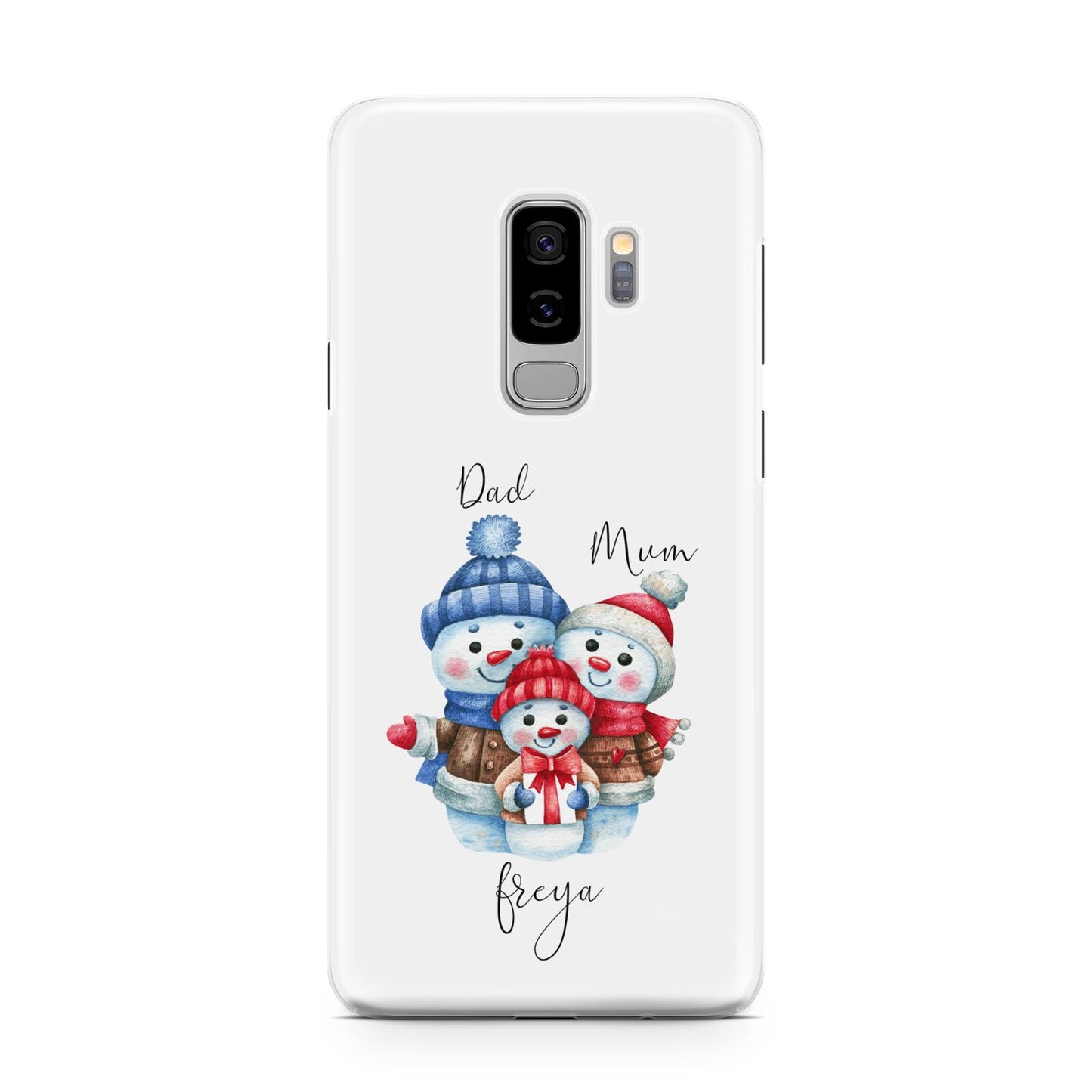 Custom Snowman Family Samsung Galaxy S9 Plus Case on Silver phone