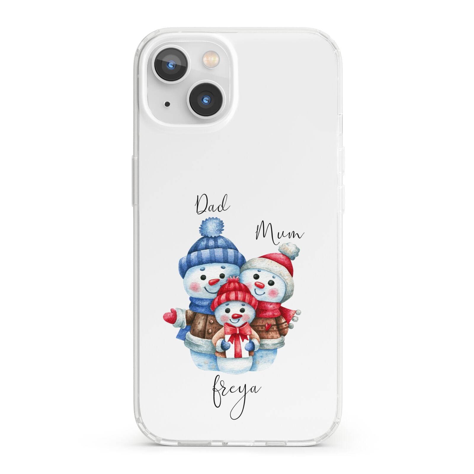 Custom Snowman Family iPhone 13 Clear Bumper Case