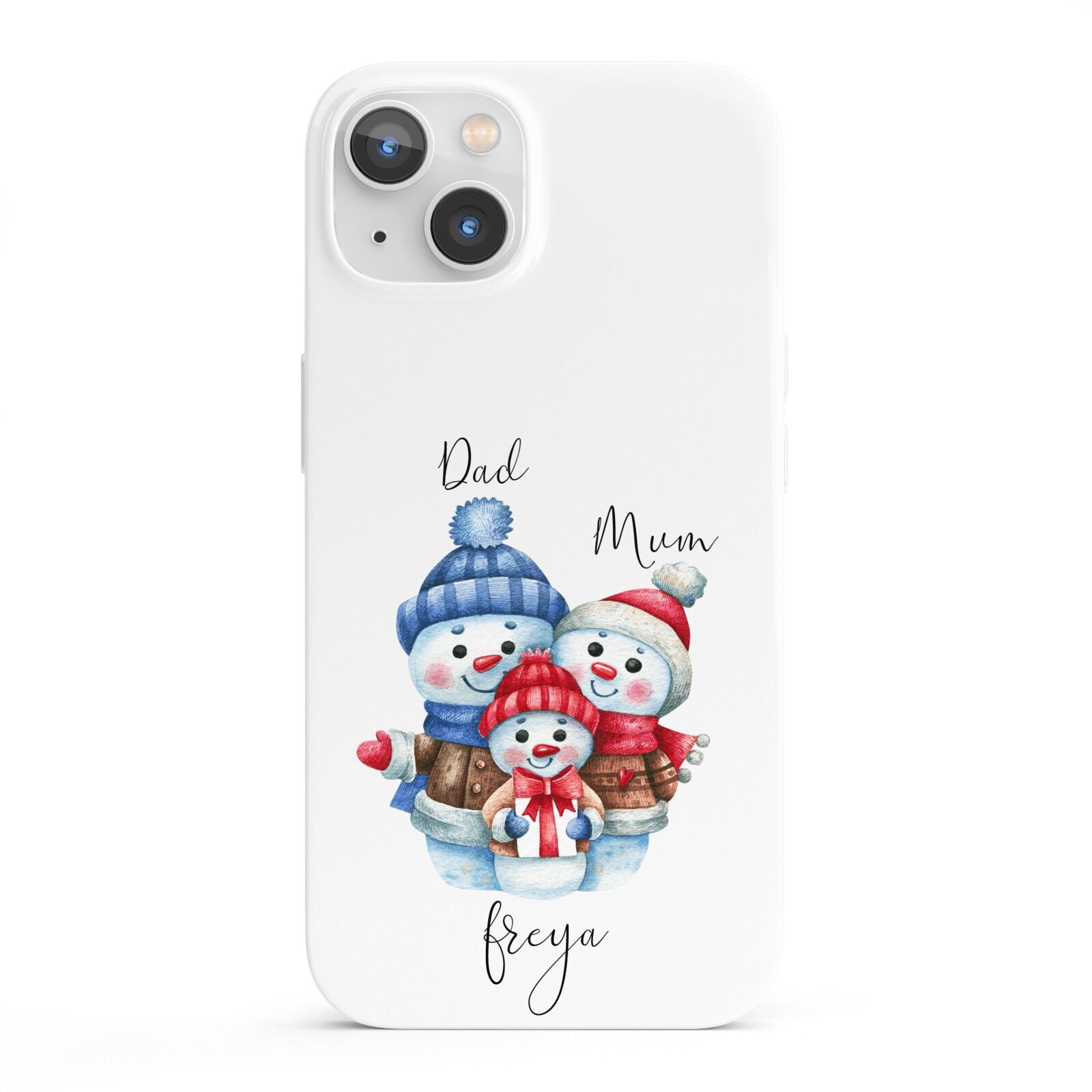 Custom Snowman Family iPhone 13 Full Wrap 3D Snap Case