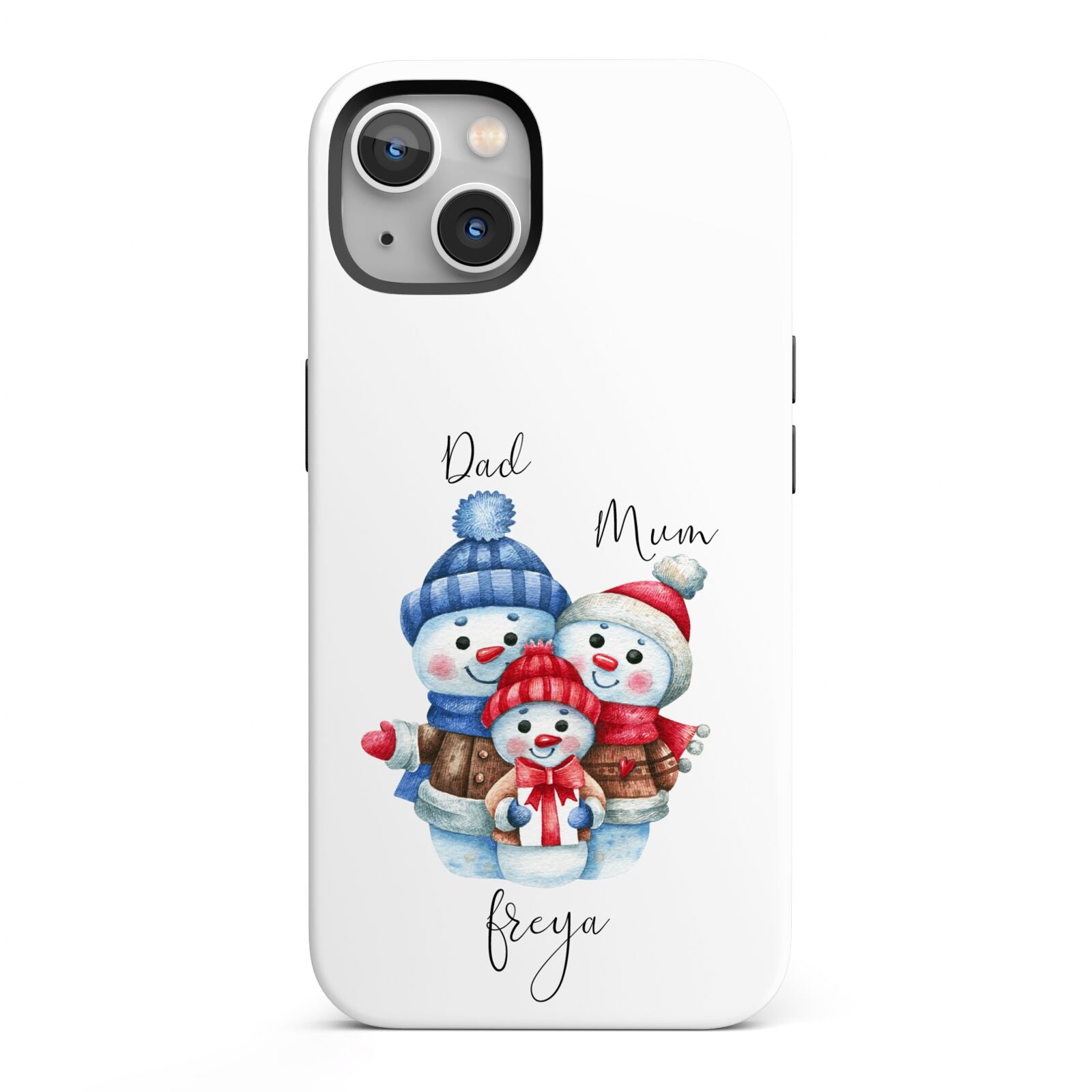 Custom Snowman Family iPhone 13 Full Wrap 3D Tough Case