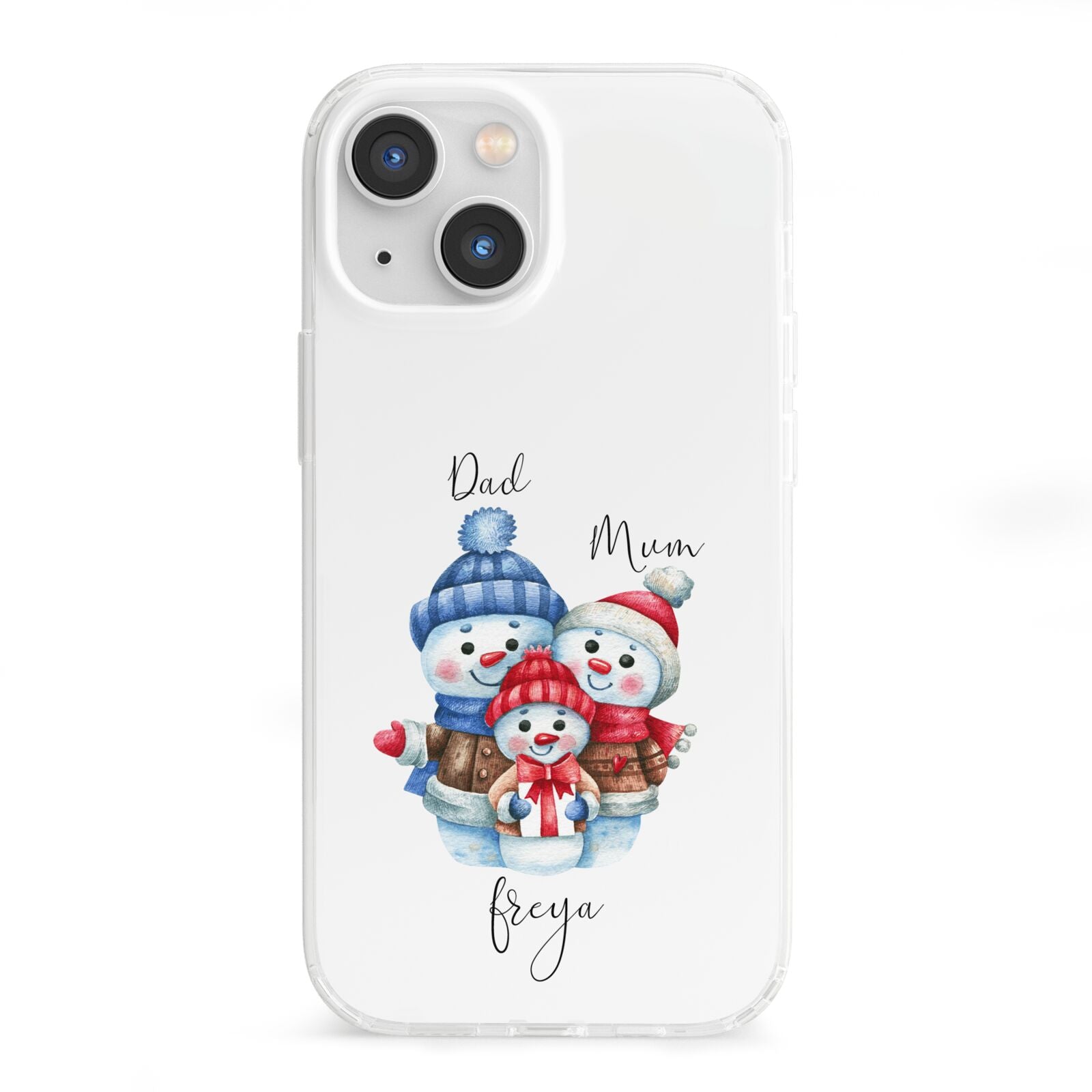 Custom Snowman Family iPhone 13 Mini Clear Bumper Case