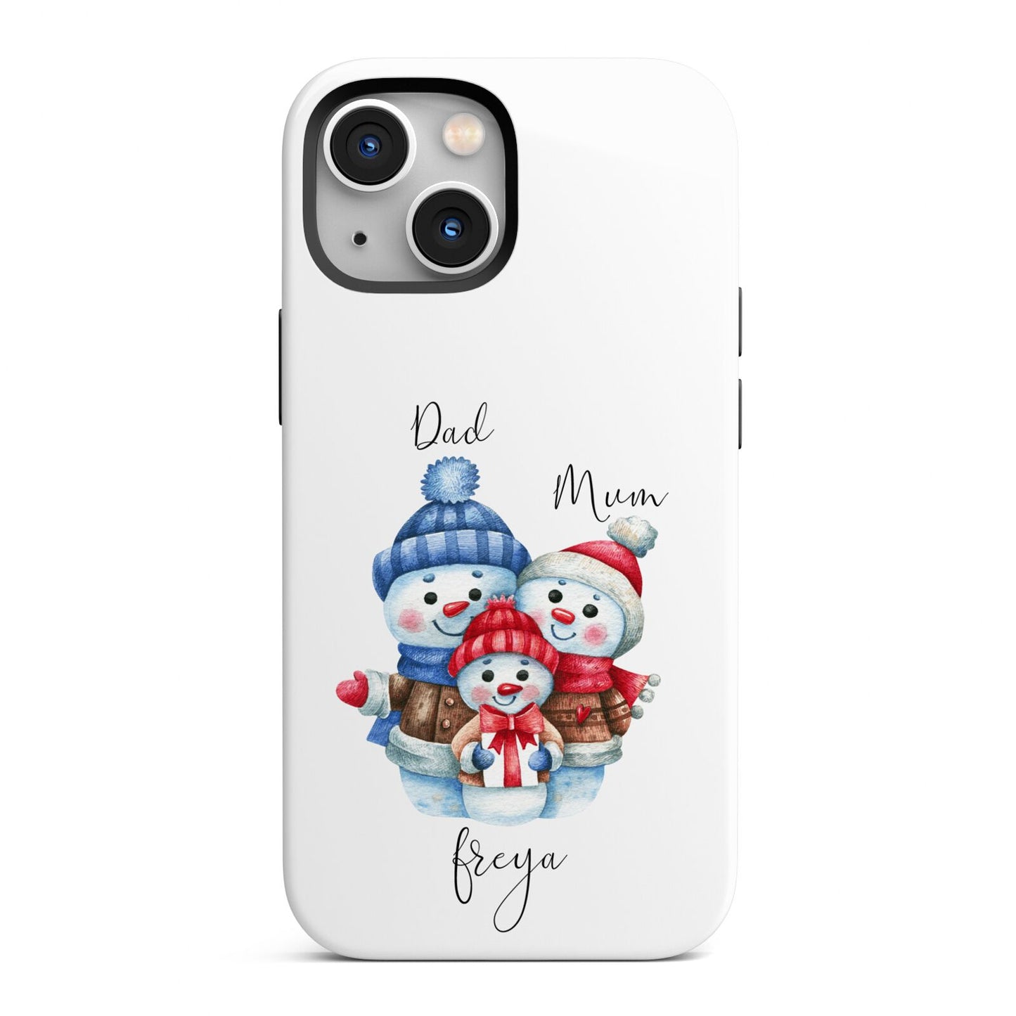 Custom Snowman Family iPhone 13 Mini Full Wrap 3D Tough Case