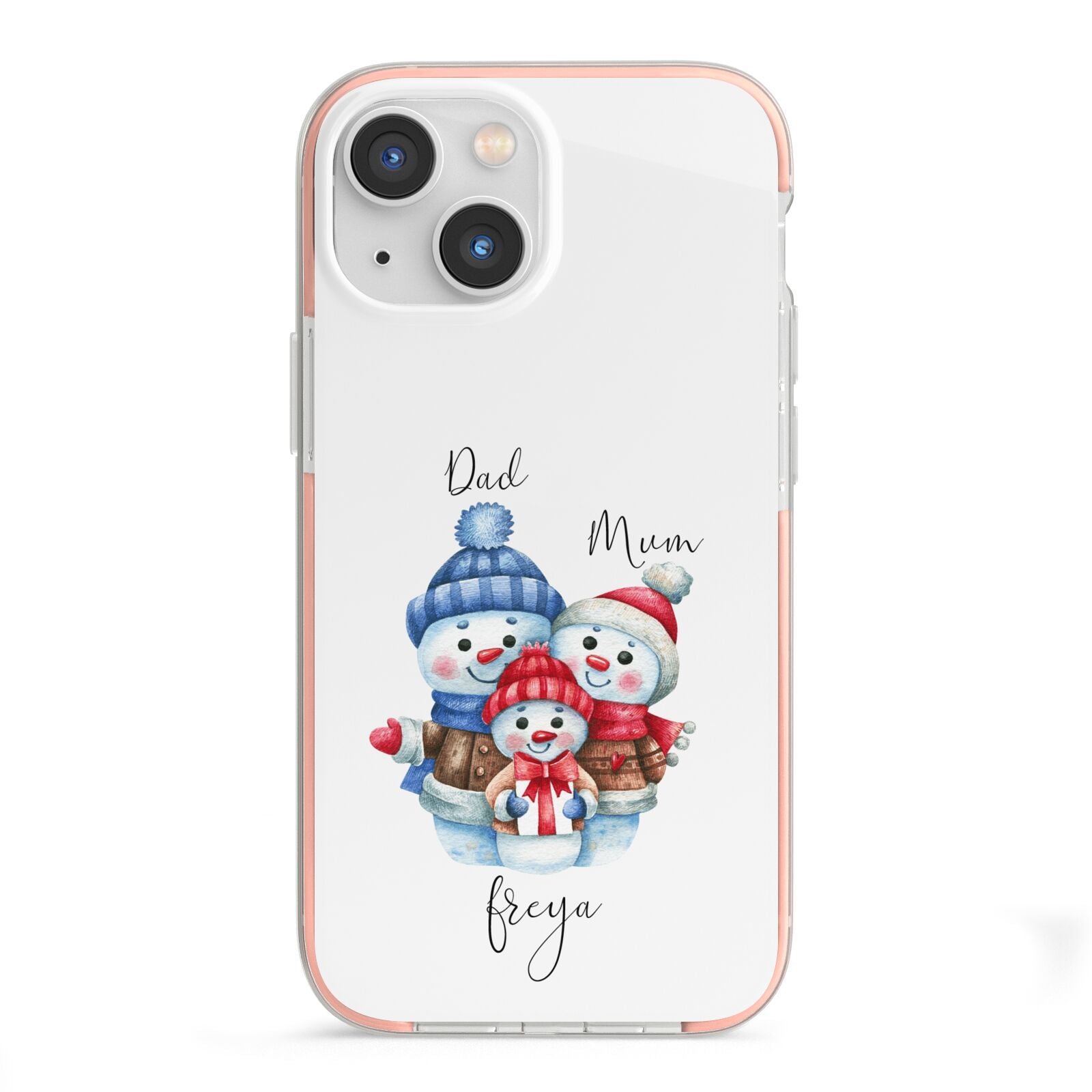 Custom Snowman Family iPhone 13 Mini TPU Impact Case with Pink Edges