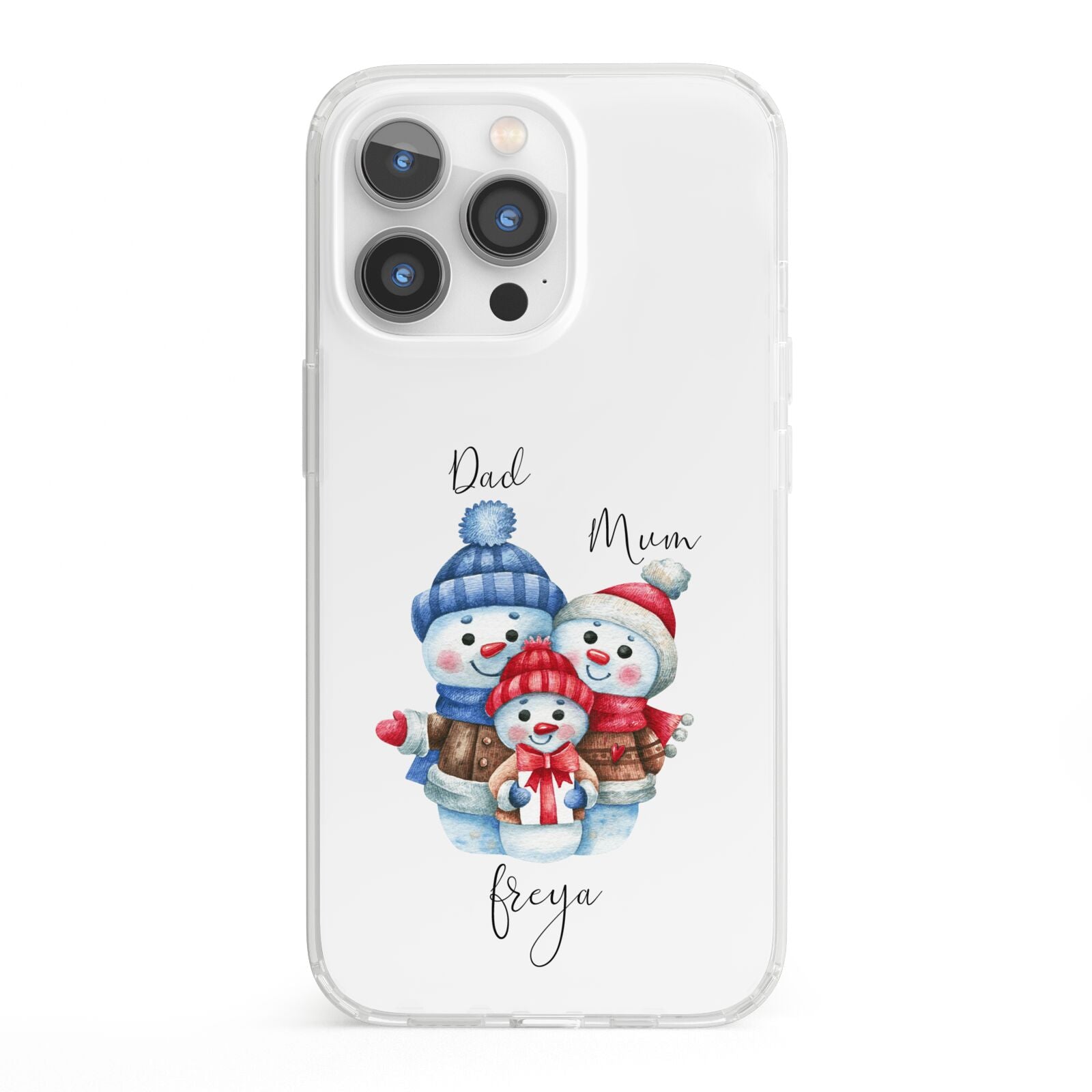 Custom Snowman Family iPhone 13 Pro Clear Bumper Case