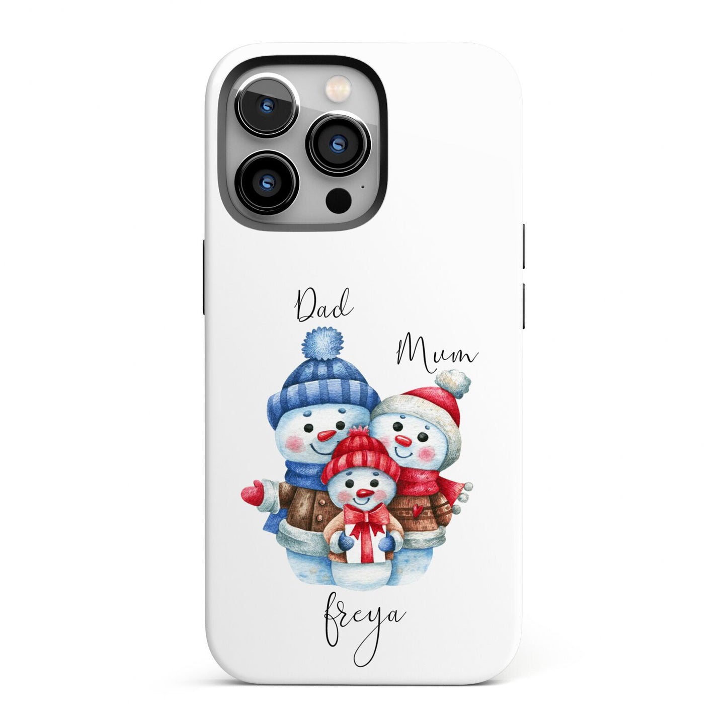 Custom Snowman Family iPhone 13 Pro Full Wrap 3D Tough Case