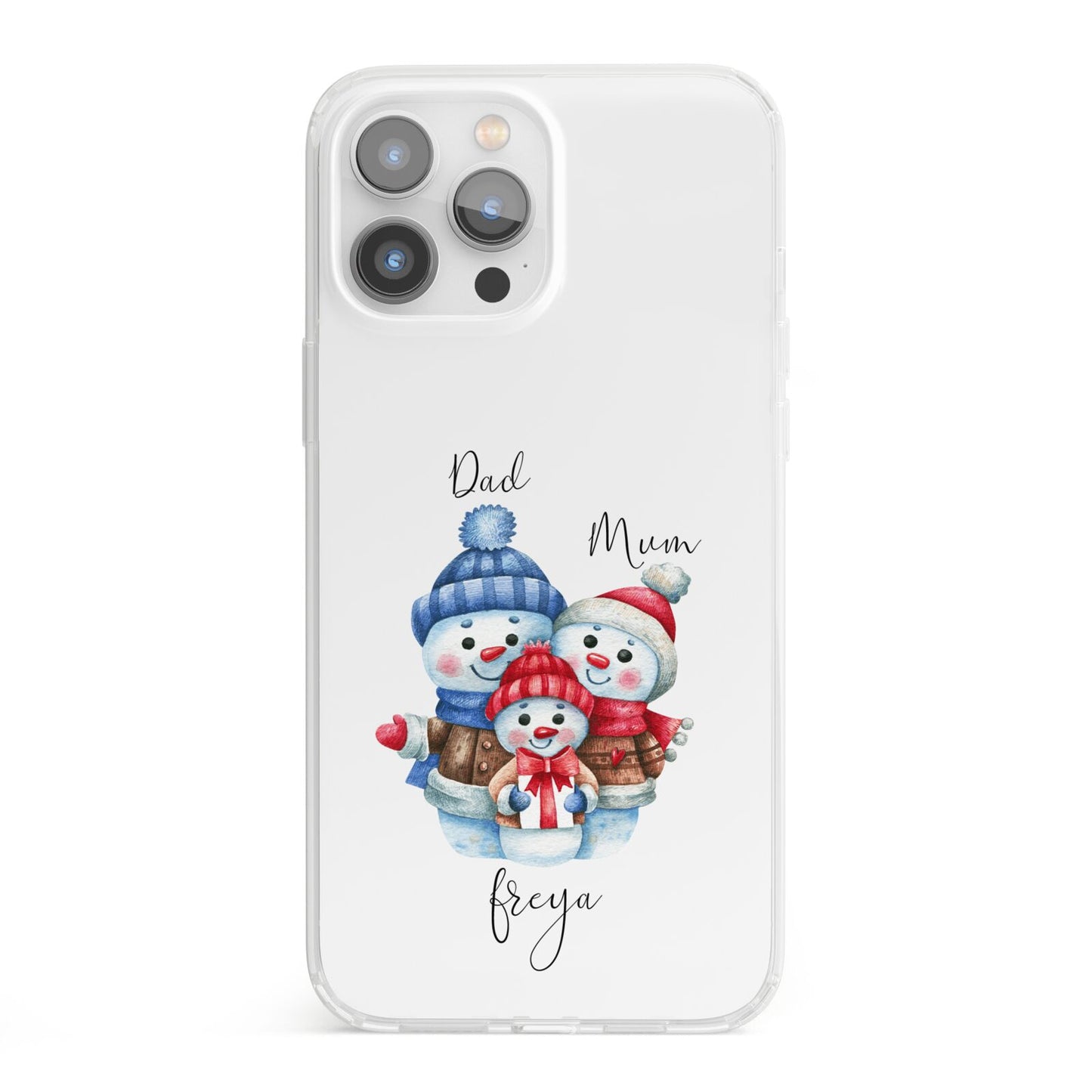 Custom Snowman Family iPhone 13 Pro Max Clear Bumper Case