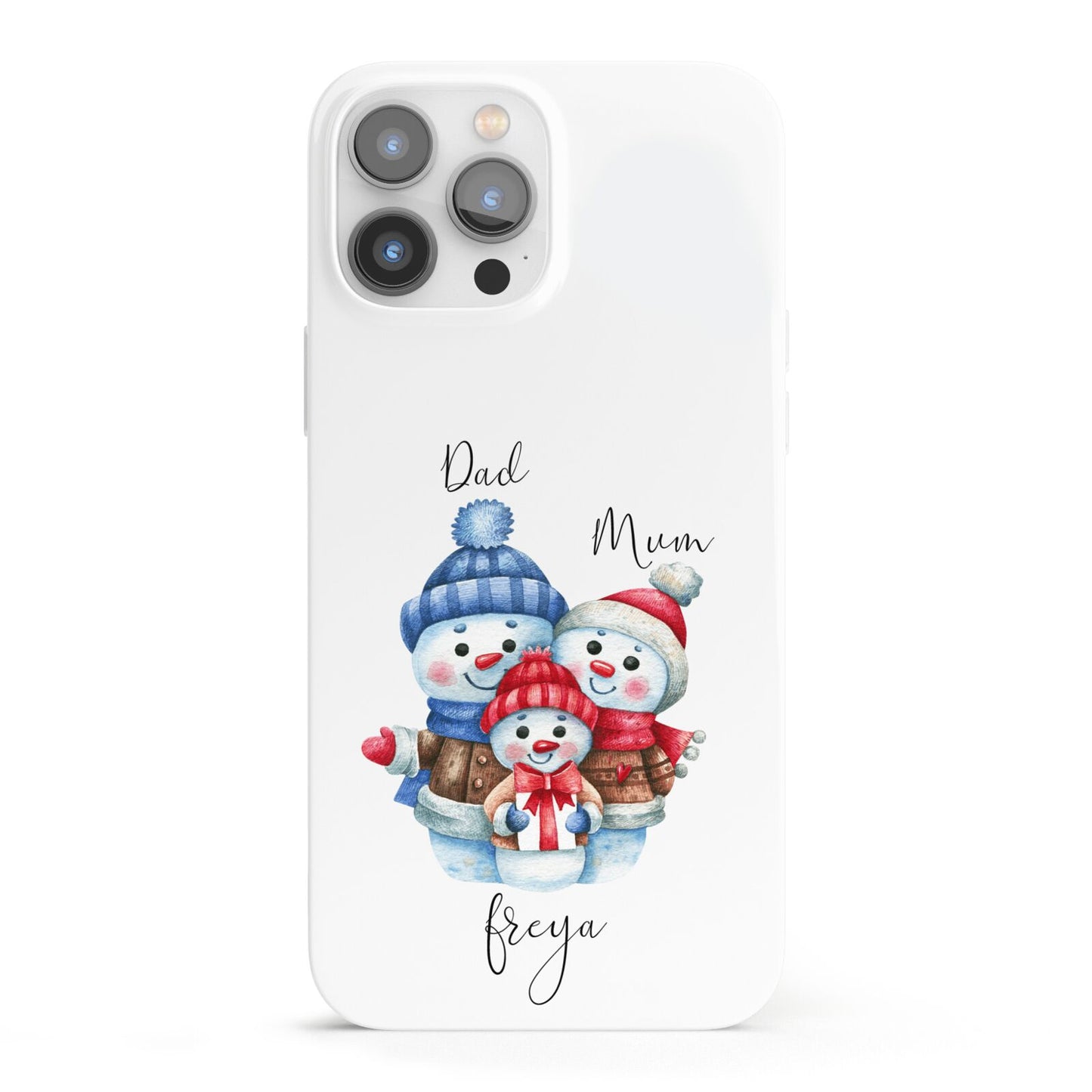 Custom Snowman Family iPhone 13 Pro Max Full Wrap 3D Snap Case