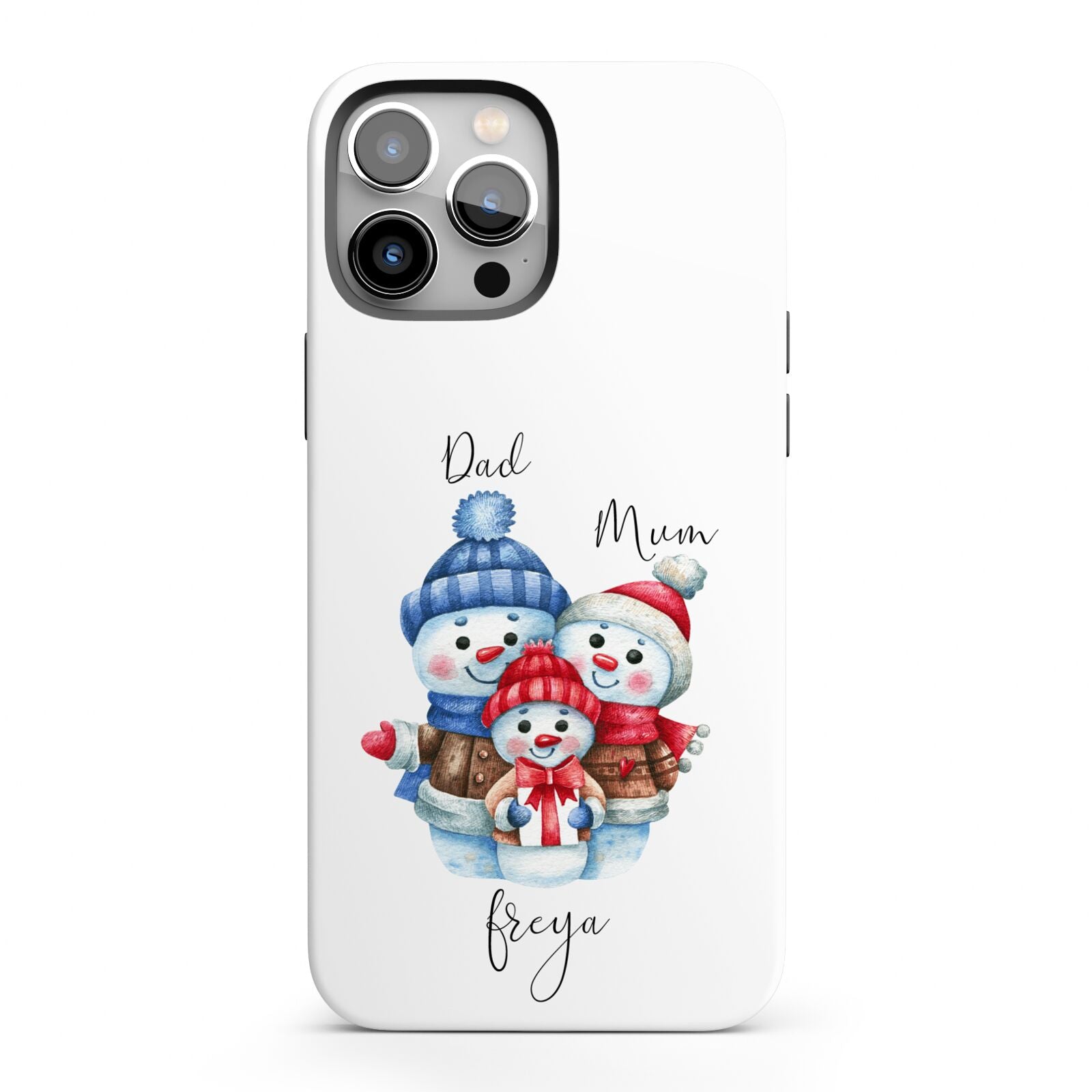 Custom Snowman Family iPhone 13 Pro Max Full Wrap 3D Tough Case