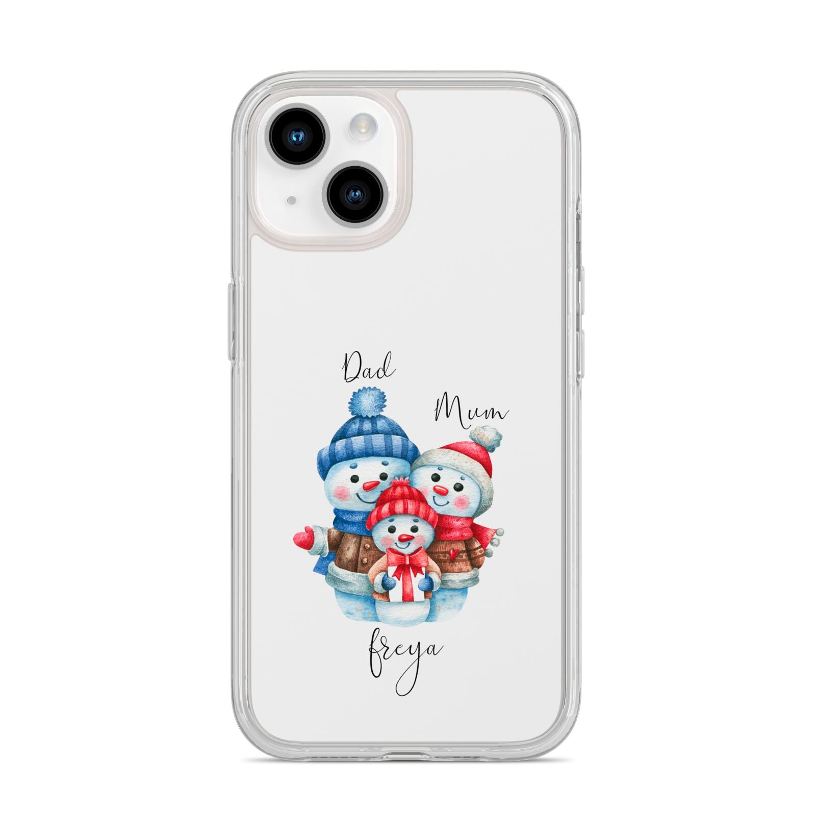 Custom Snowman Family iPhone 14 Clear Tough Case Starlight