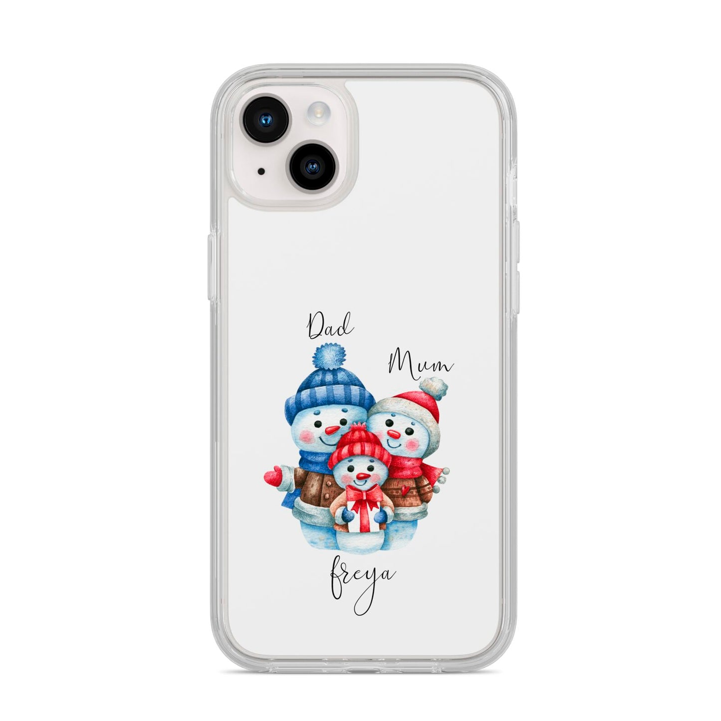 Custom Snowman Family iPhone 14 Plus Clear Tough Case Starlight