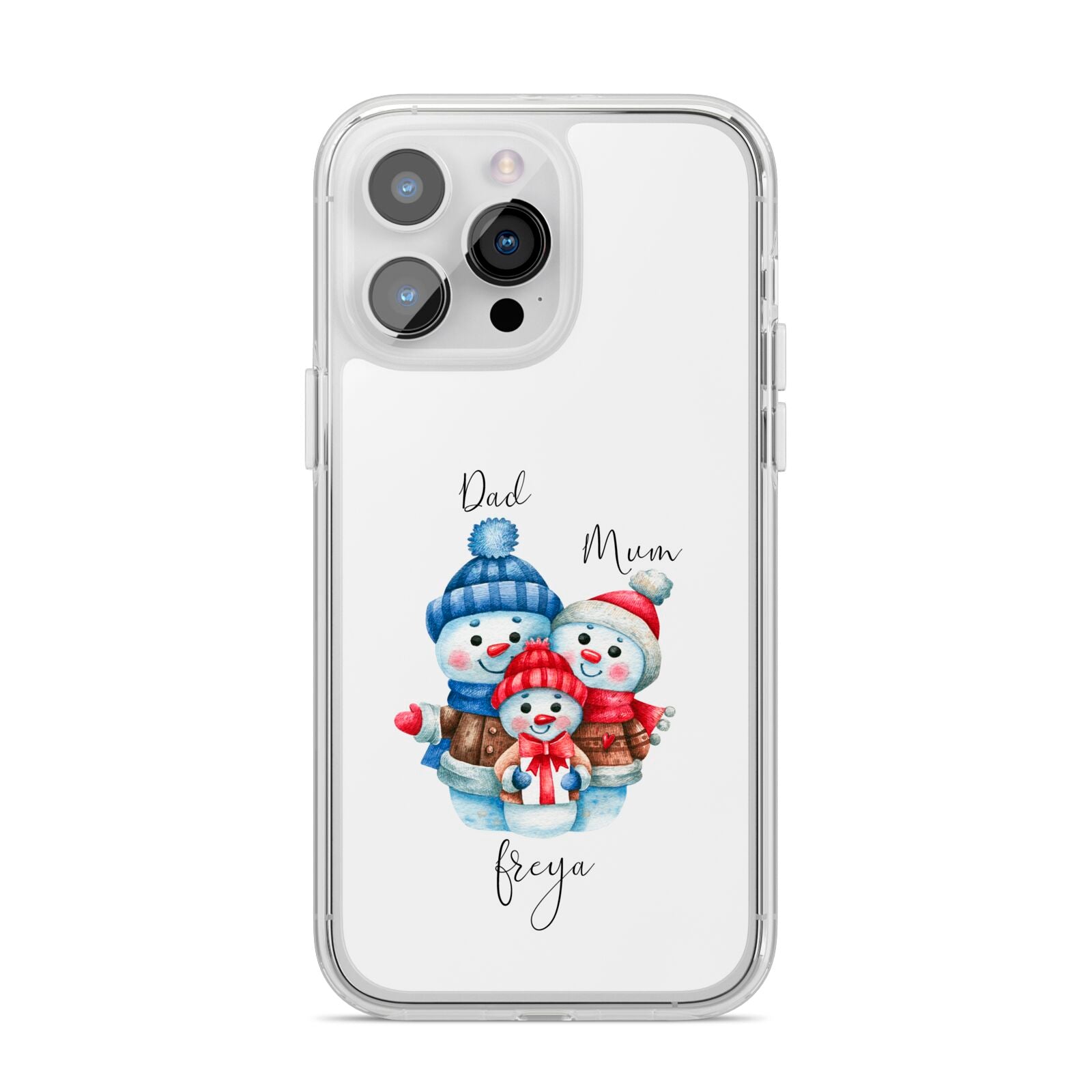 Custom Snowman Family iPhone 14 Pro Max Clear Tough Case Silver