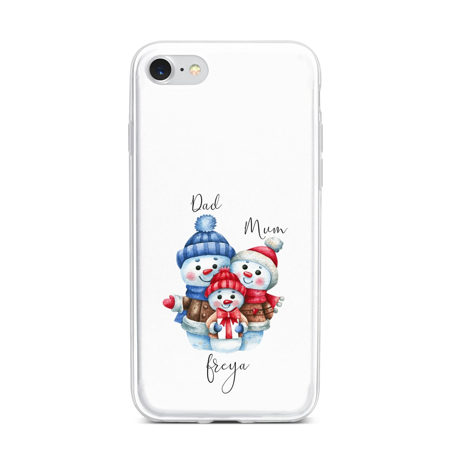 Custom Snowman Family iPhone 7 Bumper Case on Silver iPhone