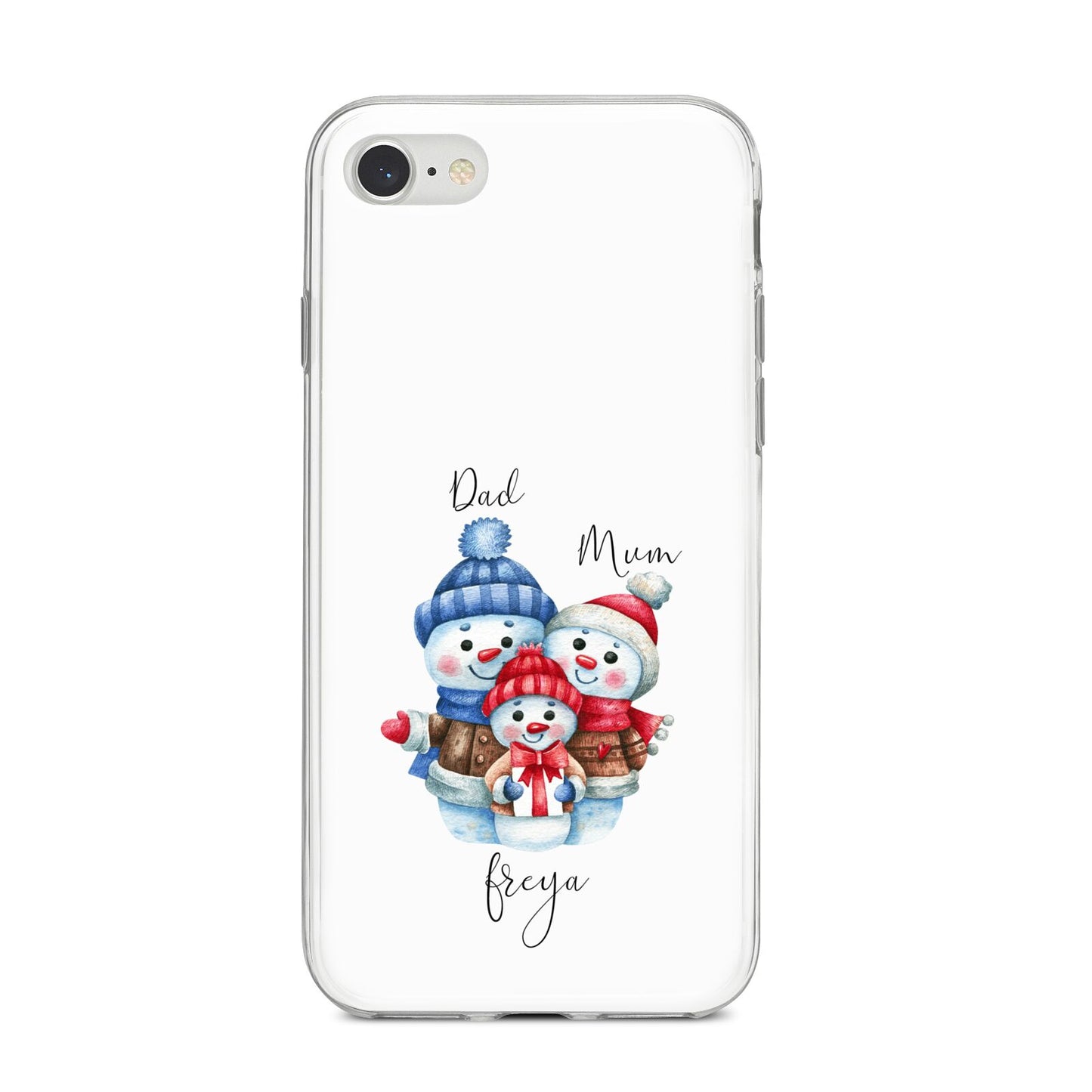 Custom Snowman Family iPhone 8 Bumper Case on Silver iPhone