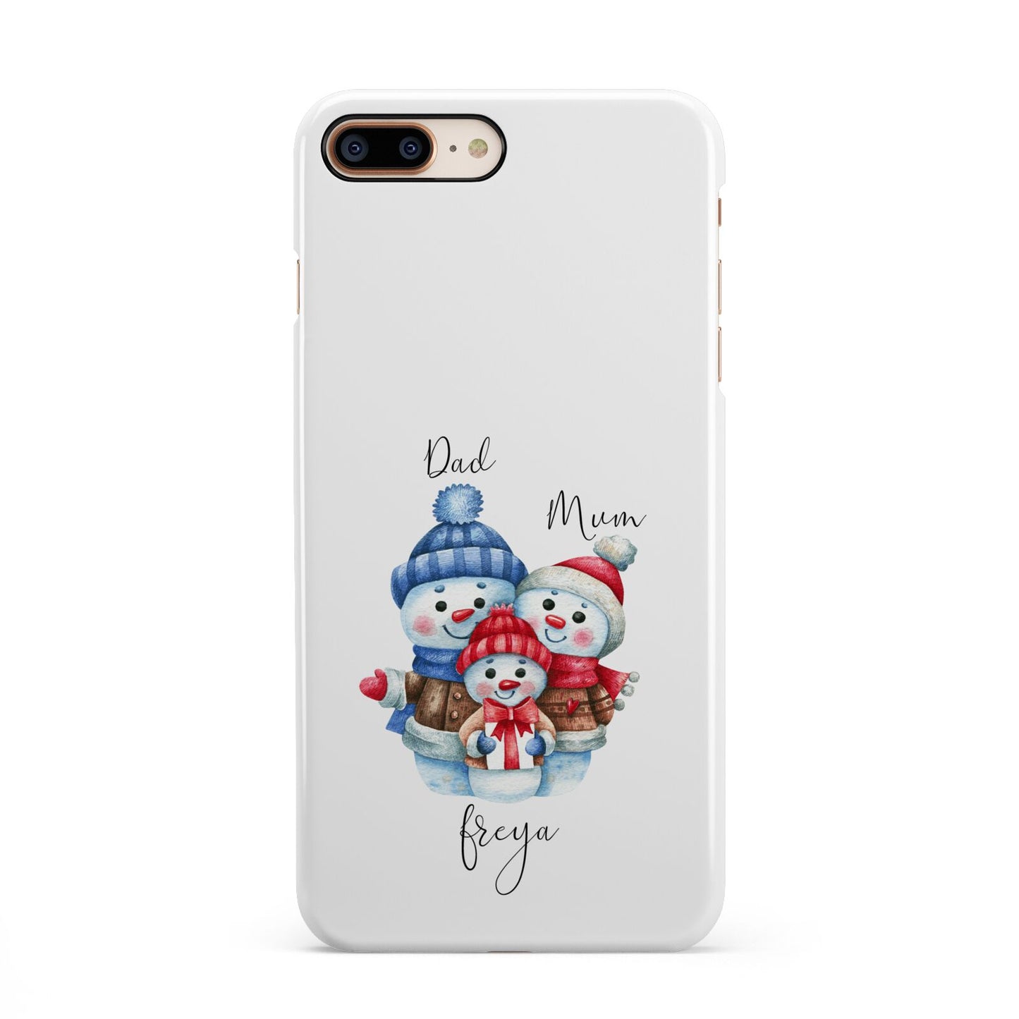 Custom Snowman Family iPhone 8 Plus 3D Snap Case on Gold Phone